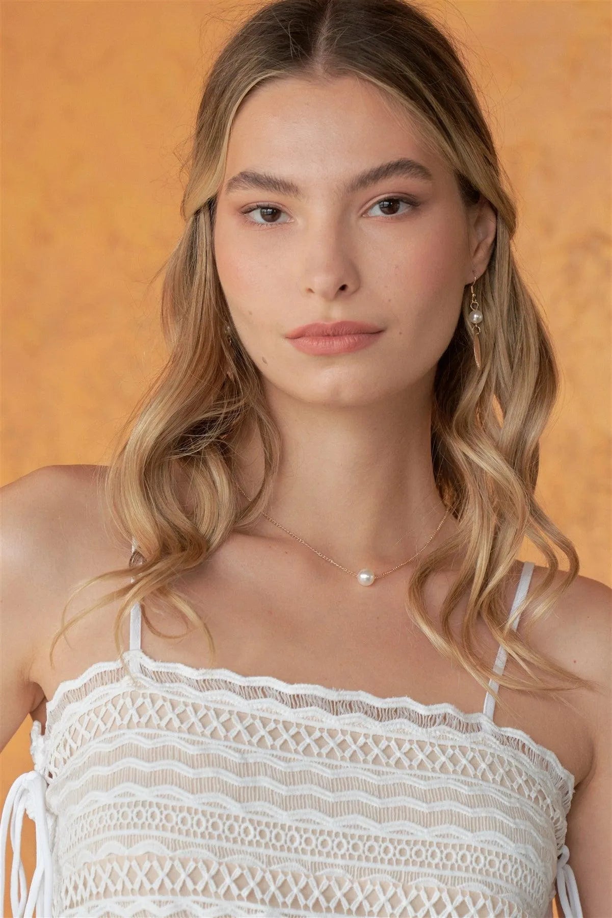 Gold & Pearl Feather Drop Earrings - Tasha Apparel Wholesale