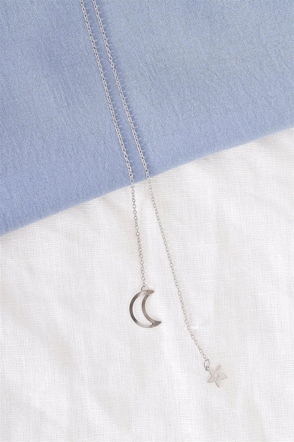 Silver Moon & Star Chain Open Necklace - Tasha Apparel Wholesale