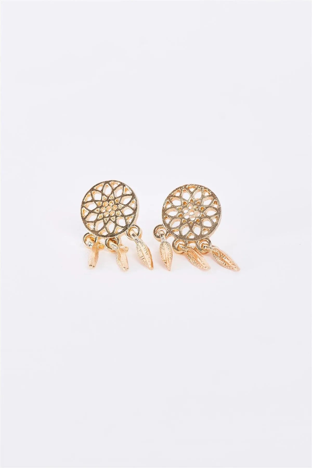 Small Dreamcatcher Gold Stud Dangle Drop Earrings Earrings /3 Pairs - Tasha Apparel Wholesale