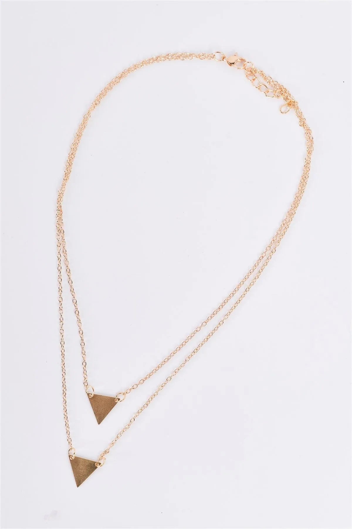 Gold Double Length Chain Triangle Accents Necklace - Tasha Apparel Wholesale