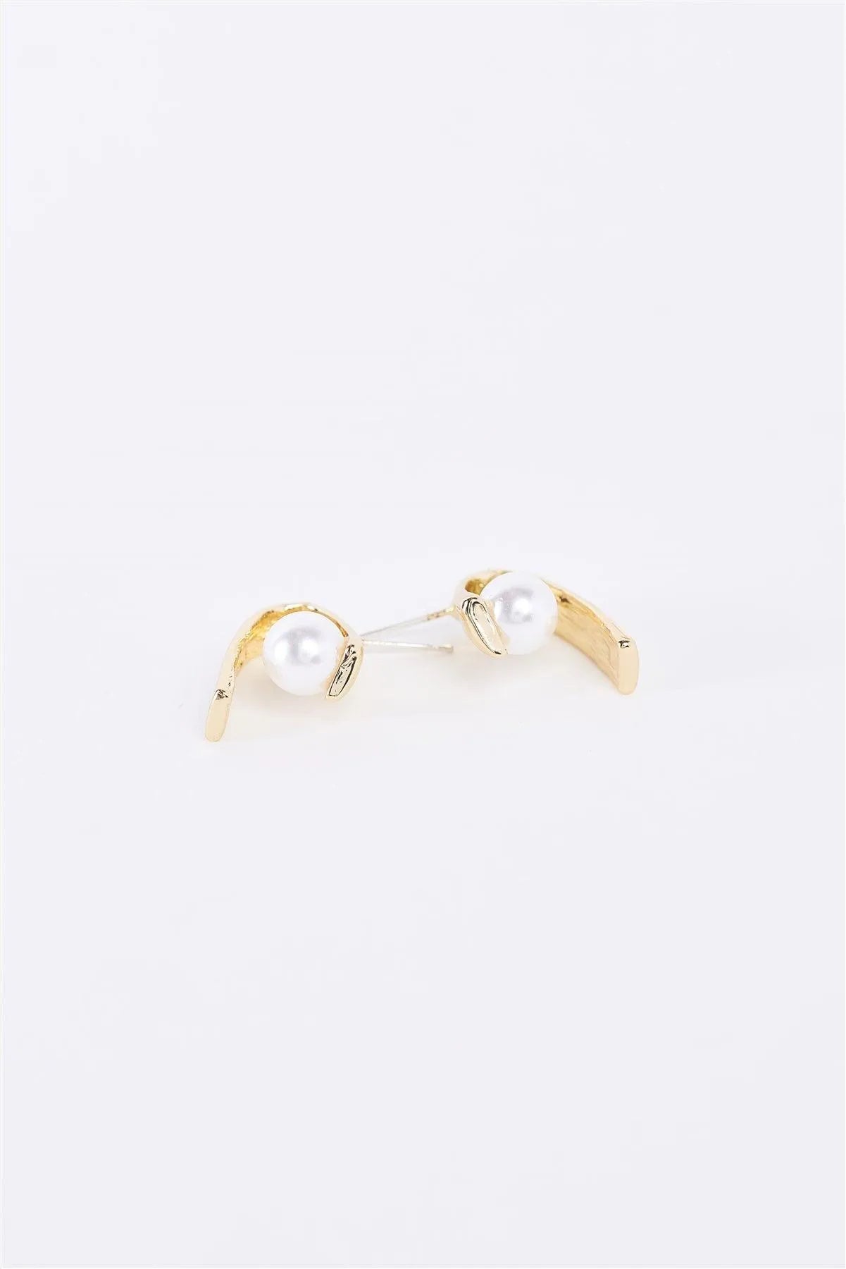 Gold Pearl Ribbon Imitation Earrings - Tasha Apparel Wholesale
