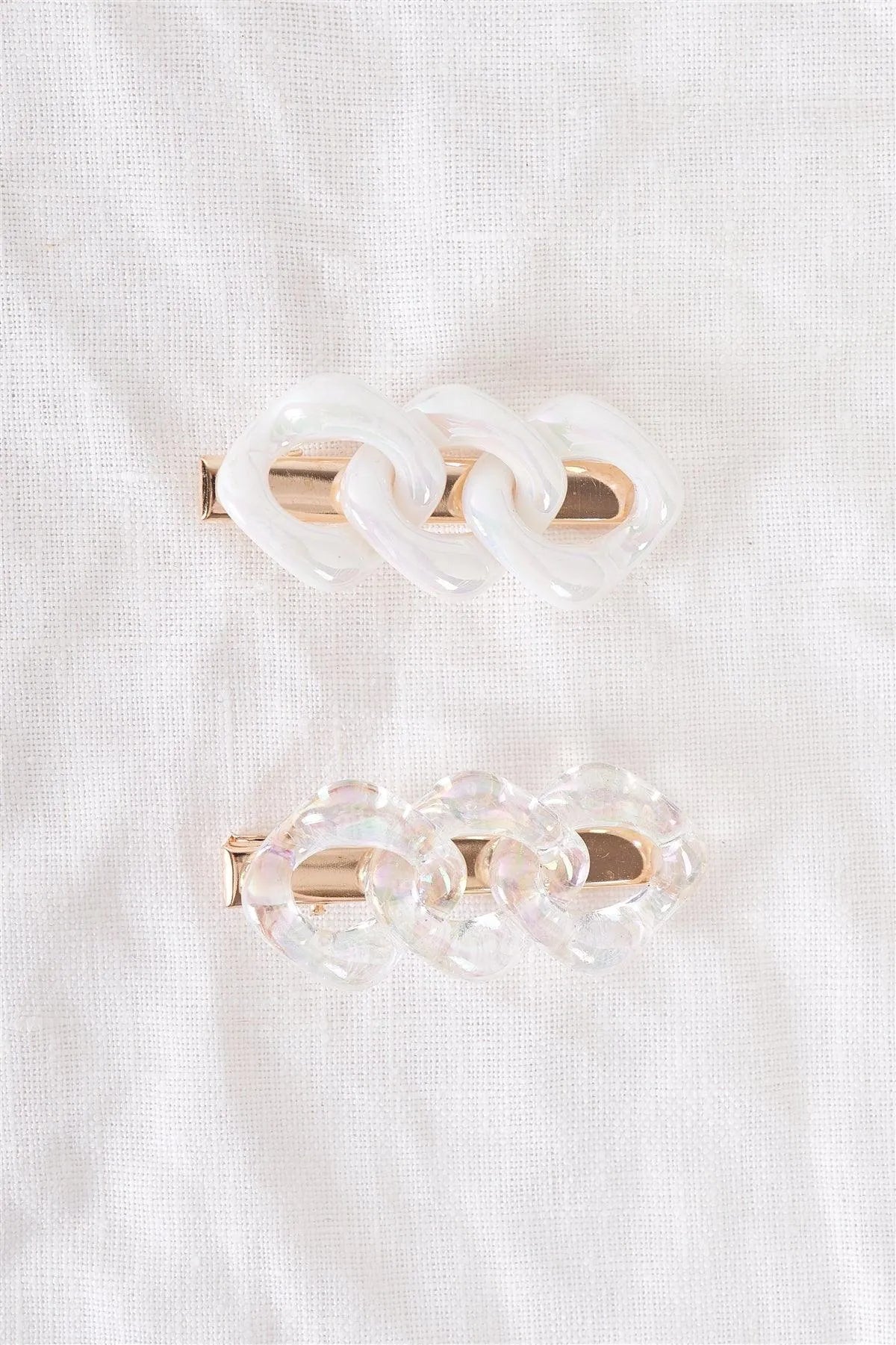 Large Soap Bubble Clear Iridescent Chain Link Alligator Hair Clip /3 Pieces - Tasha Apparel Wholesale