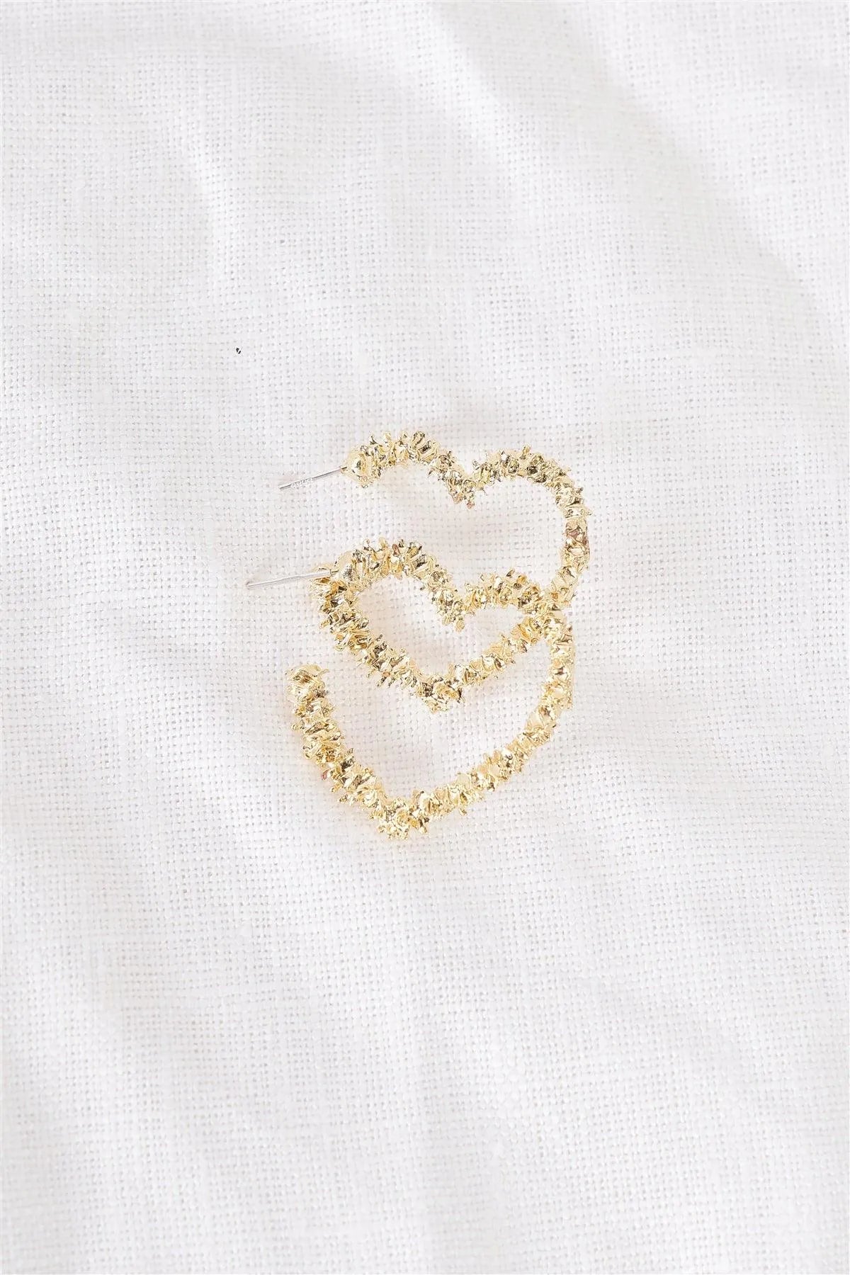 Shaved Gold Crust Heart Shaped Stud Earrings /3 Pieces - Tasha Apparel Wholesale