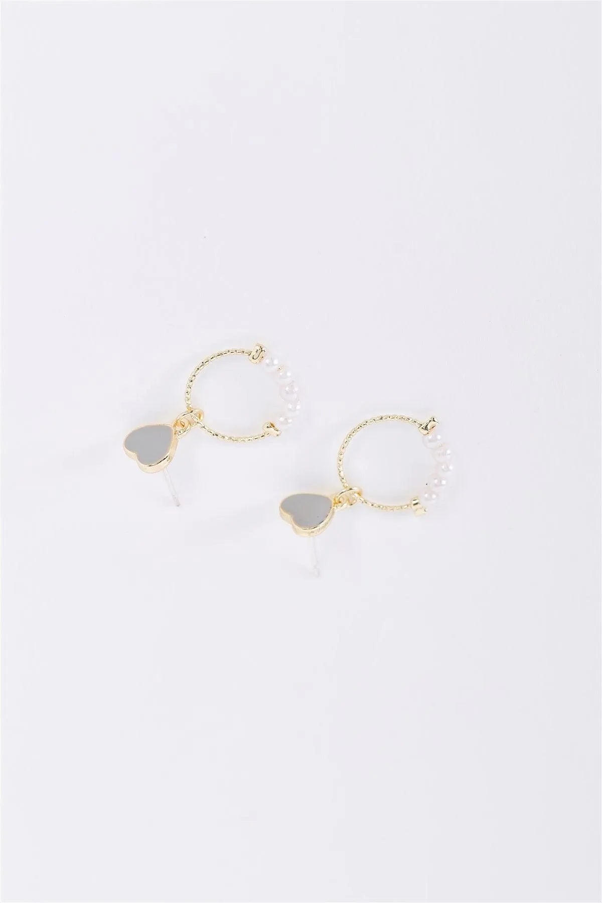 Gold & Grey Heart Pearl Circle Drop Earrings - Tasha Apparel Wholesale