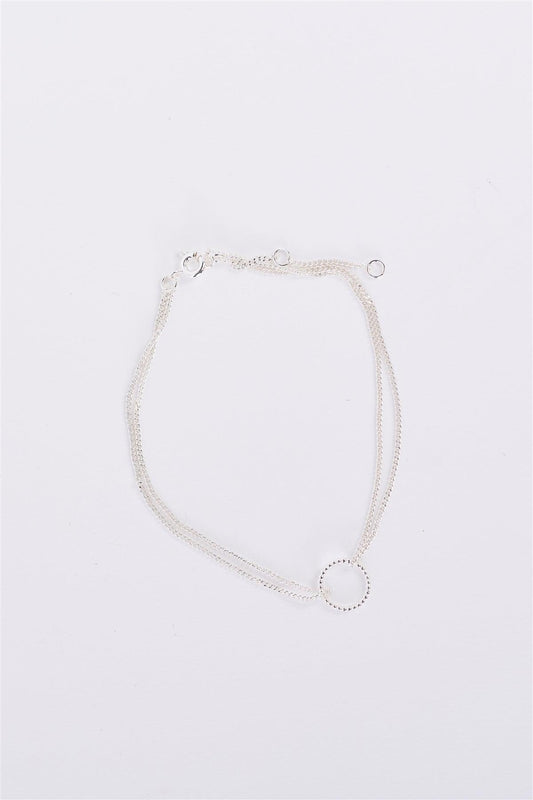 Silver Double Chain Ring Charm Bracelet / 3 Pieces