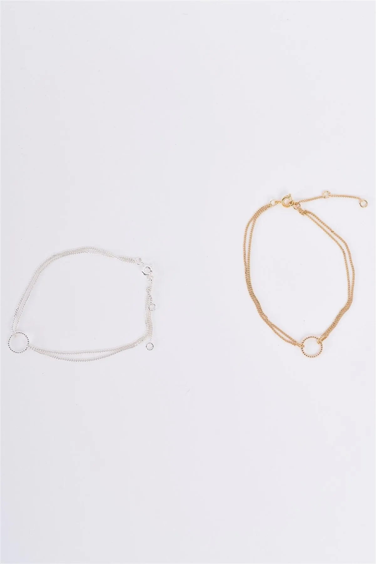 Silver Double Chain Ring Charm Bracelet - Tasha Apparel Wholesale