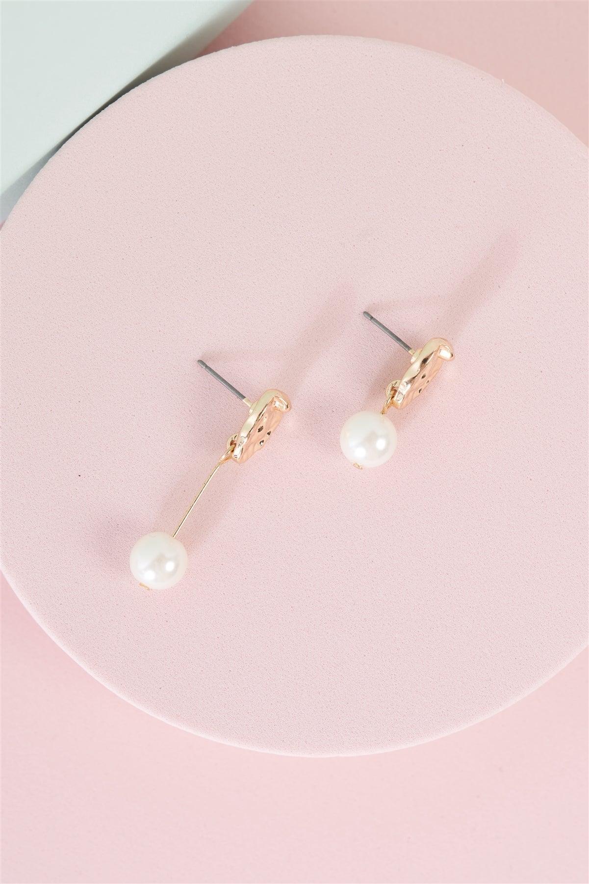 Gold & Pearl Asymmetrical Drop Earrings /3 Pairs