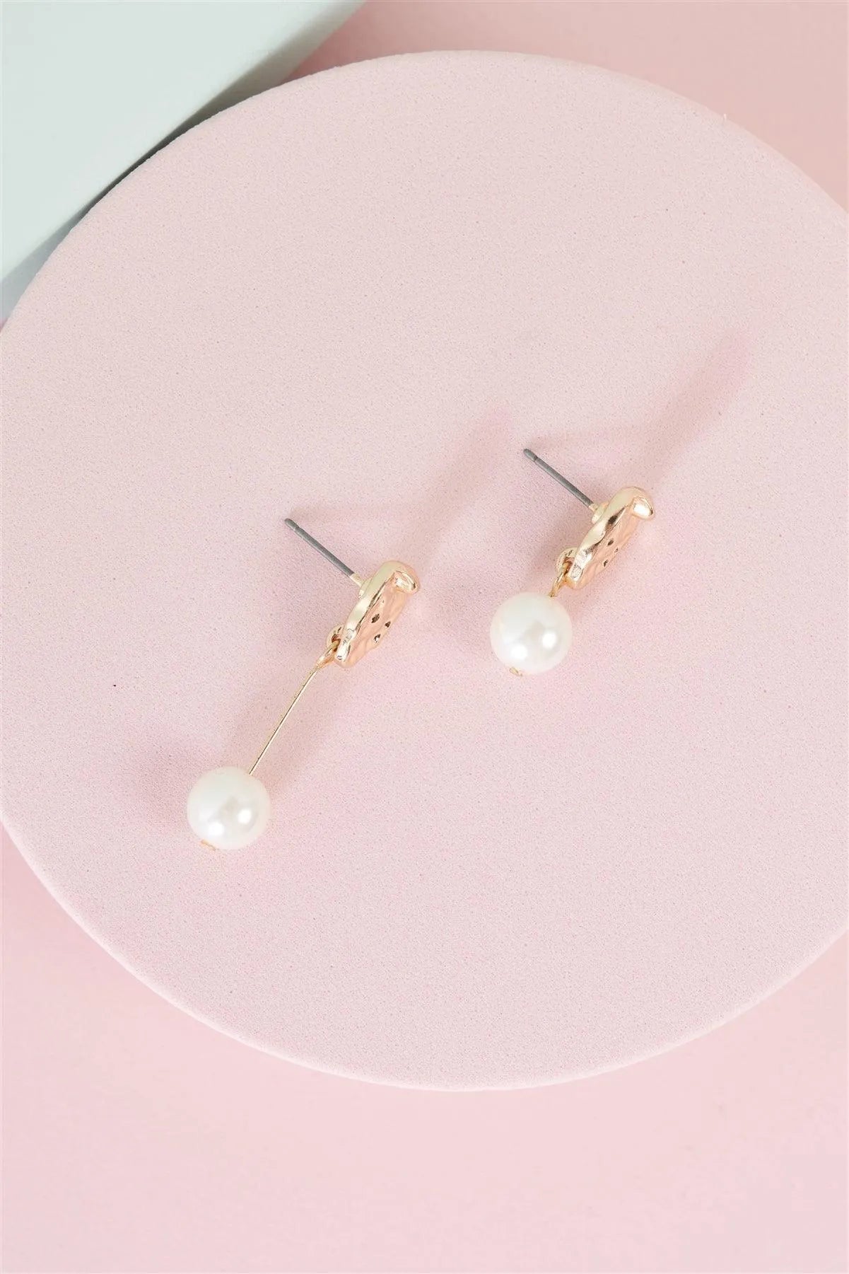 Gold & Pearl Asymmetrical Drop Earrings - Tasha Apparel Wholesale