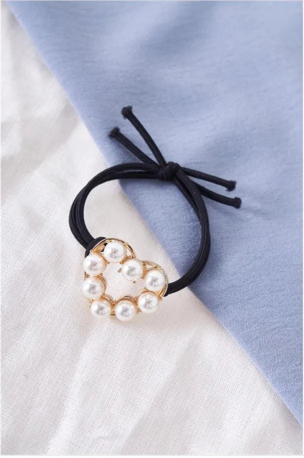 3pcs Heart of Gold Pearl Heart Shaped Hair Tie - Tasha Apparel Wholesale