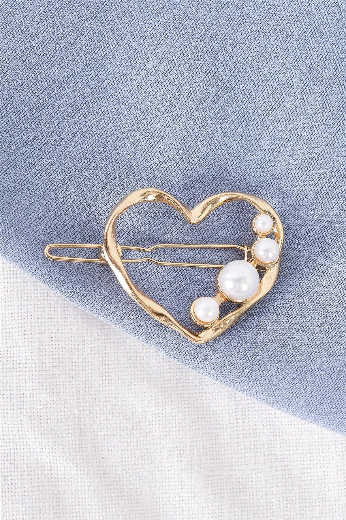1pcs Gold Pearl Twisted Heart Shaped Hair Clip - Tasha Apparel Wholesale
