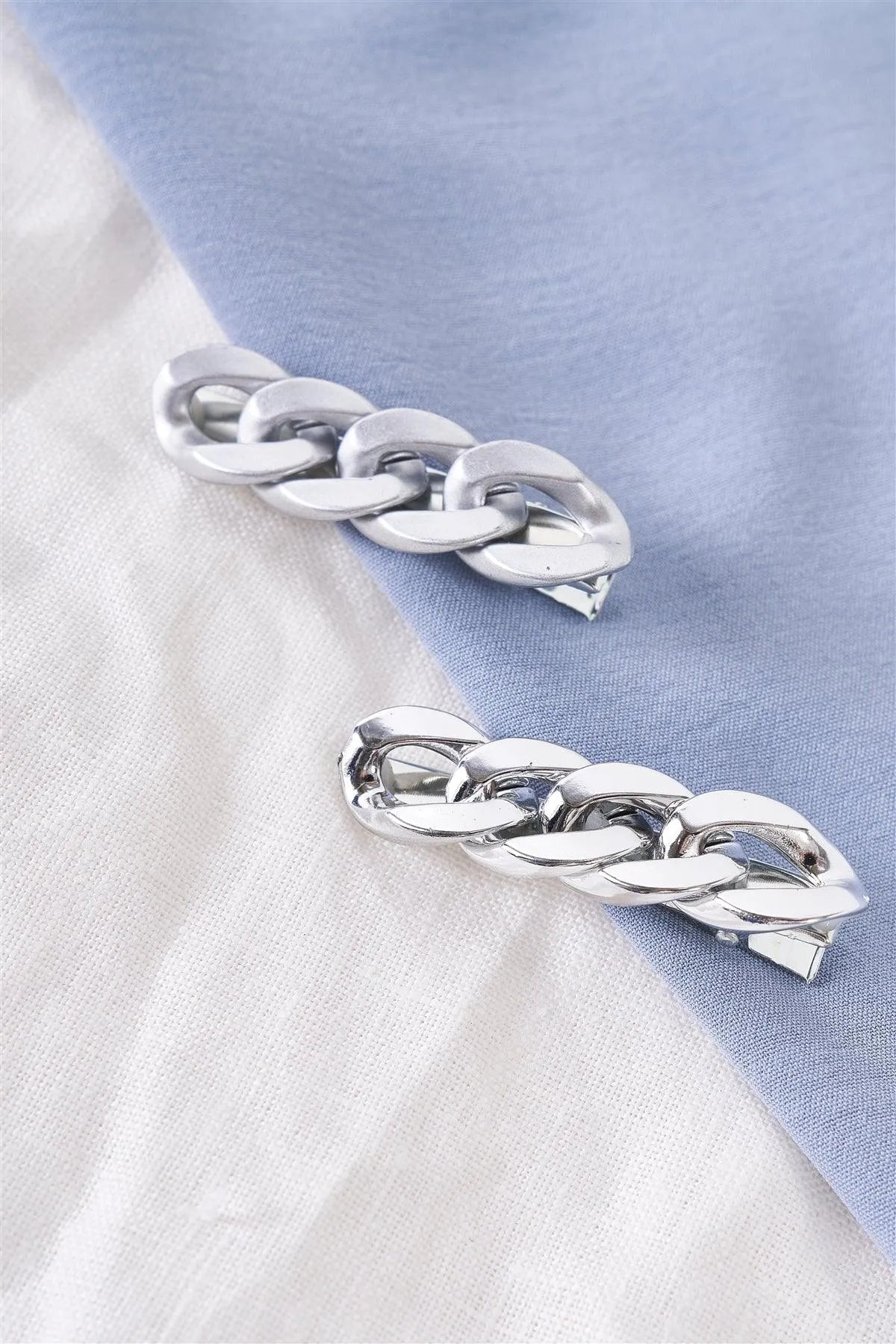 3pcs Glossy Metallic Silver Chain Link Alligator Hair Clip - Tasha Apparel Wholesale