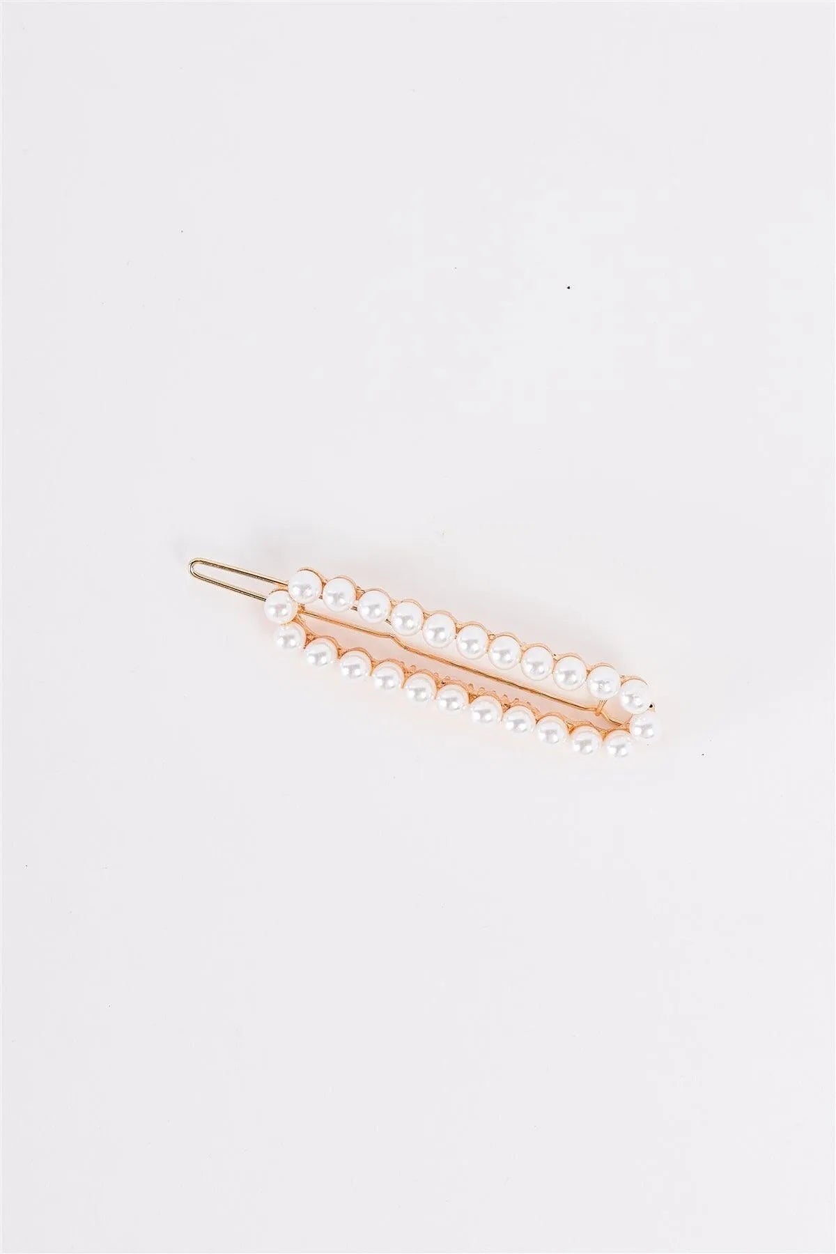 3pcs Gold & Pearl Long Oval Barrette Hair Clips - Tasha Apparel Wholesale