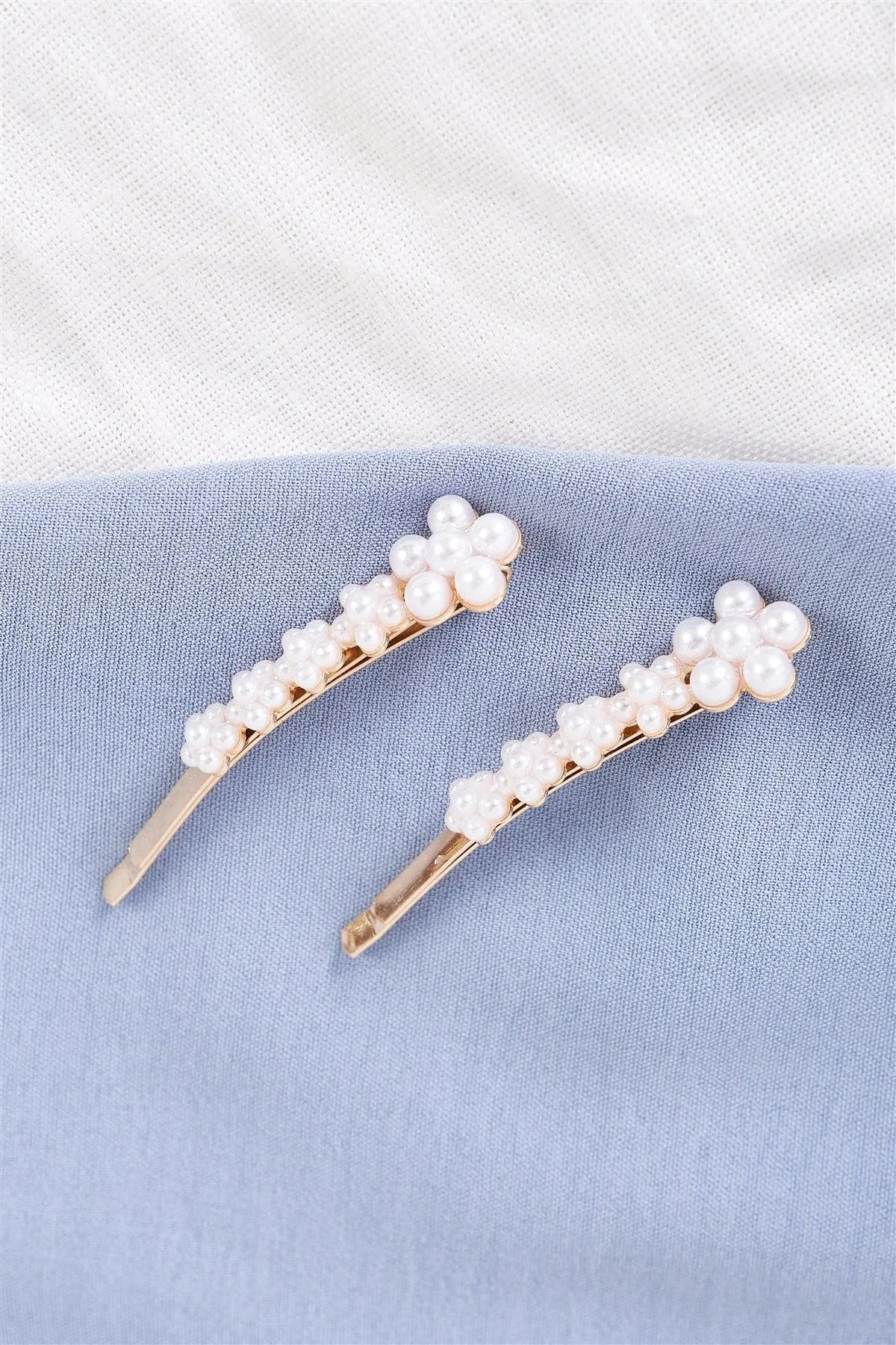 Gold Pearl Embellished Flower Hair Clip /3 Sets - Tasha Apparel Wholesale