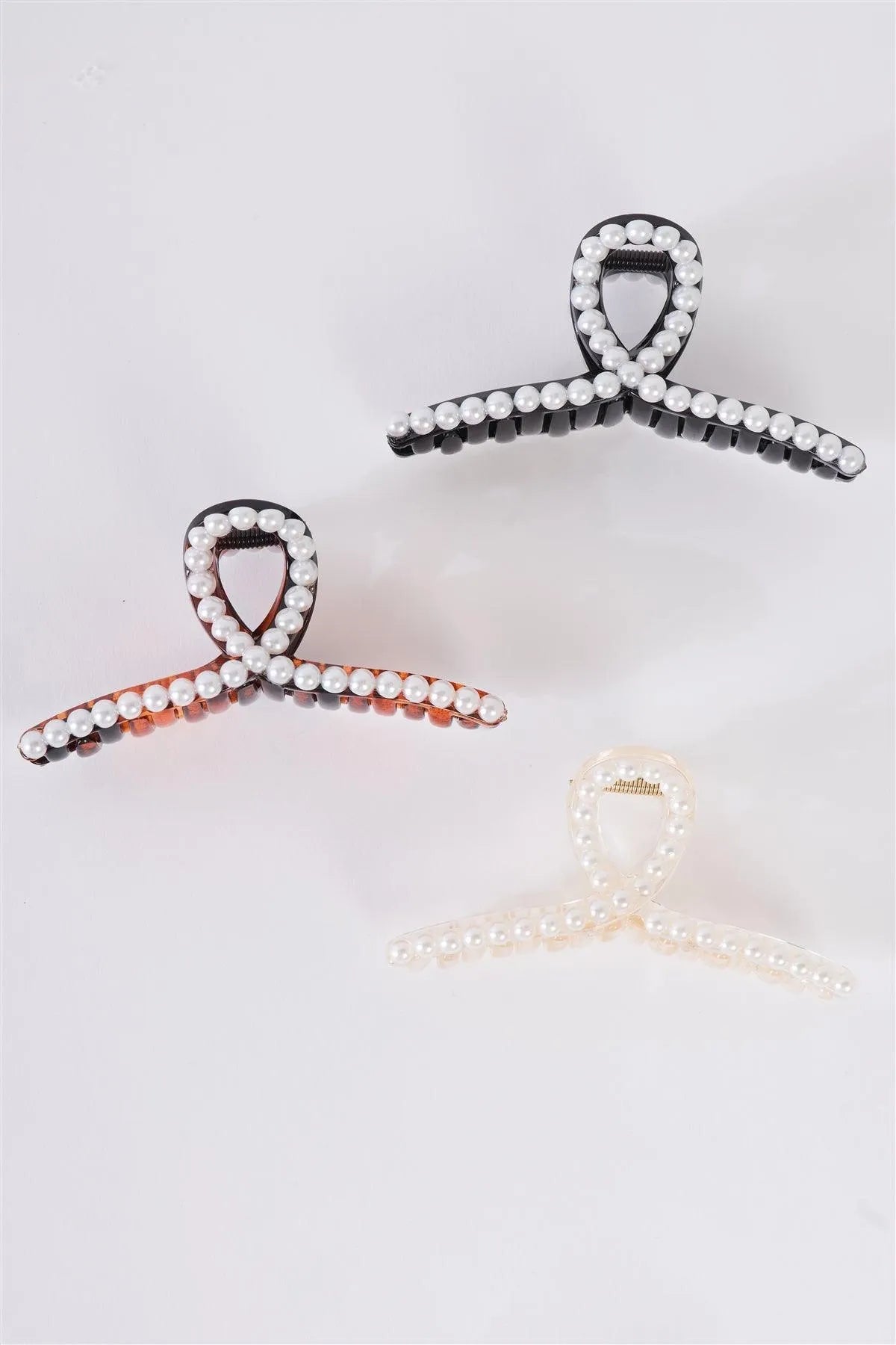 3pcs Thin Loopy Pearl Trim Claw Hair Clip Set - Tasha Apparel Wholesale
