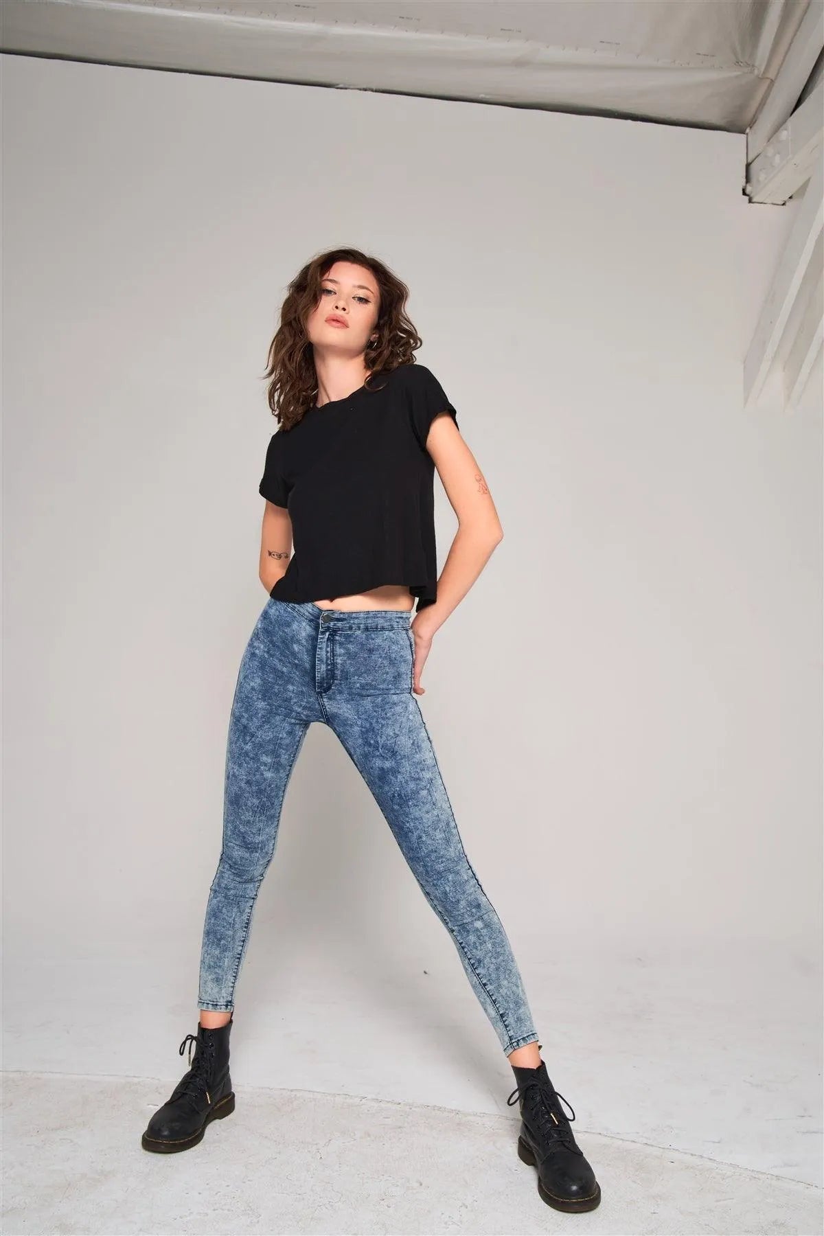 Black Short Sleeve Crew Neck Cut-Out Self-Tie Back Detail Tee /1-2-2-1 - Tasha Apparel Wholesale