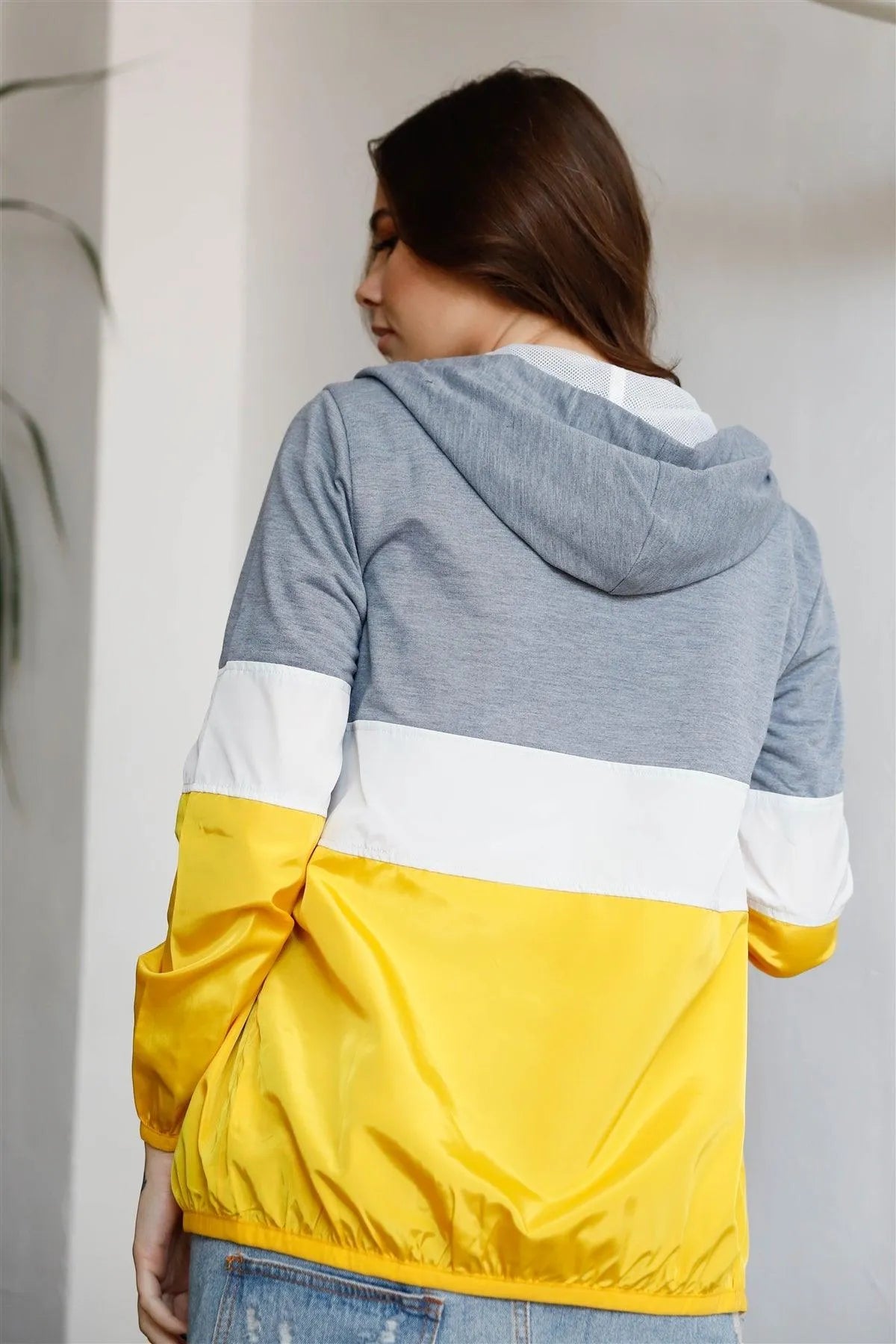 Grey Mustard & White Colorblock Zip-Up Hooded Wind Jacket /2-3-1 - Tasha Apparel Wholesale