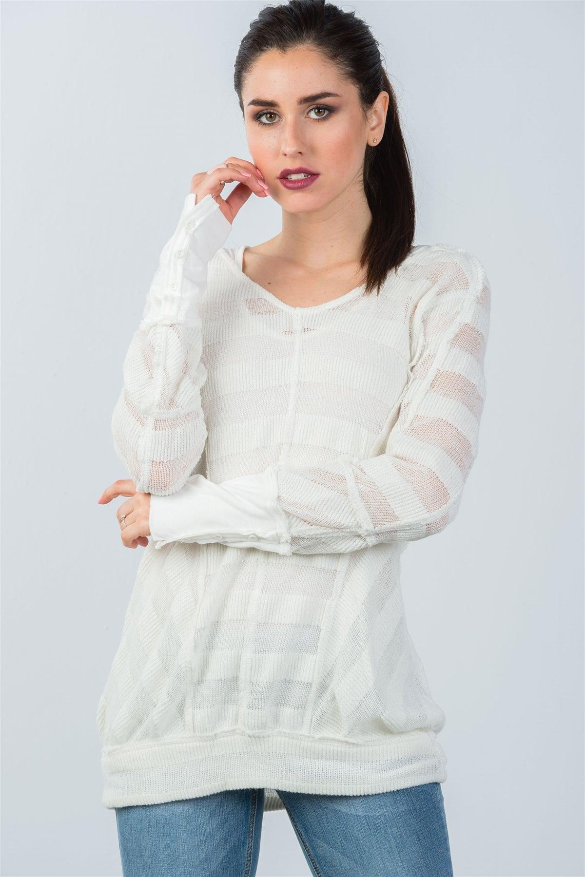 White Mesh Knit Sweater And Tank Duo /3-2-2