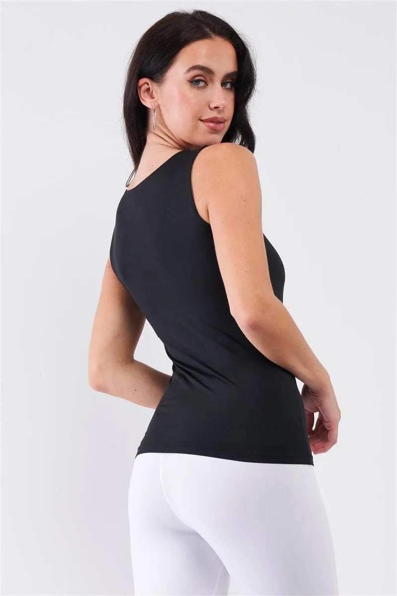 Black Seamless Sleeveless Round Neck Tank Top - Tasha Apparel Wholesale