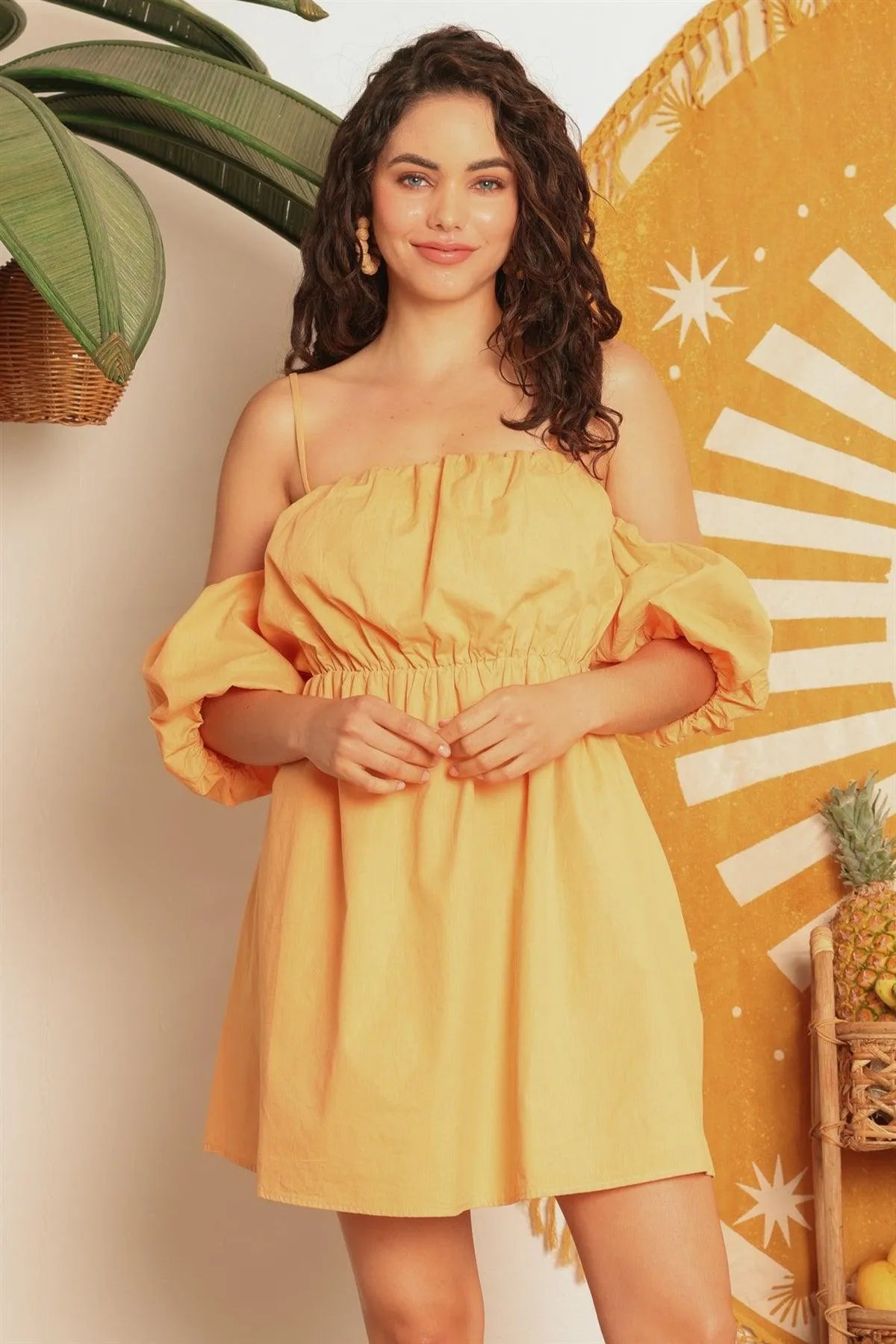 Mango Cotton Cold Shoulder Puff Short Sleeve Mini Dress /1-2-2-1 Mango Cotton Cold Shoulder Puff Short Sleeve Mini Dress /1-2-2-1