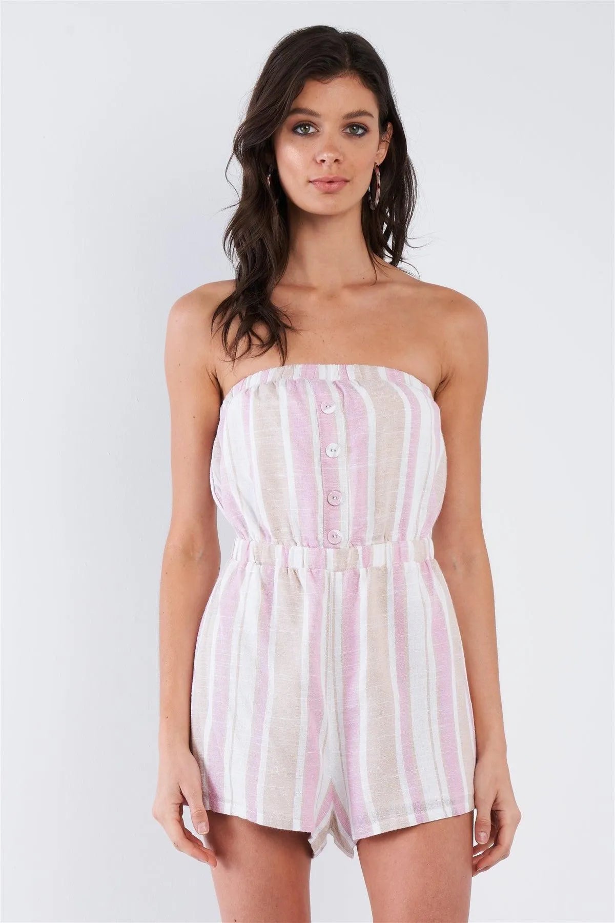 White Light Pink Rose Taupe Tube Top Mini Short Romper - Tasha Apparel Wholesale