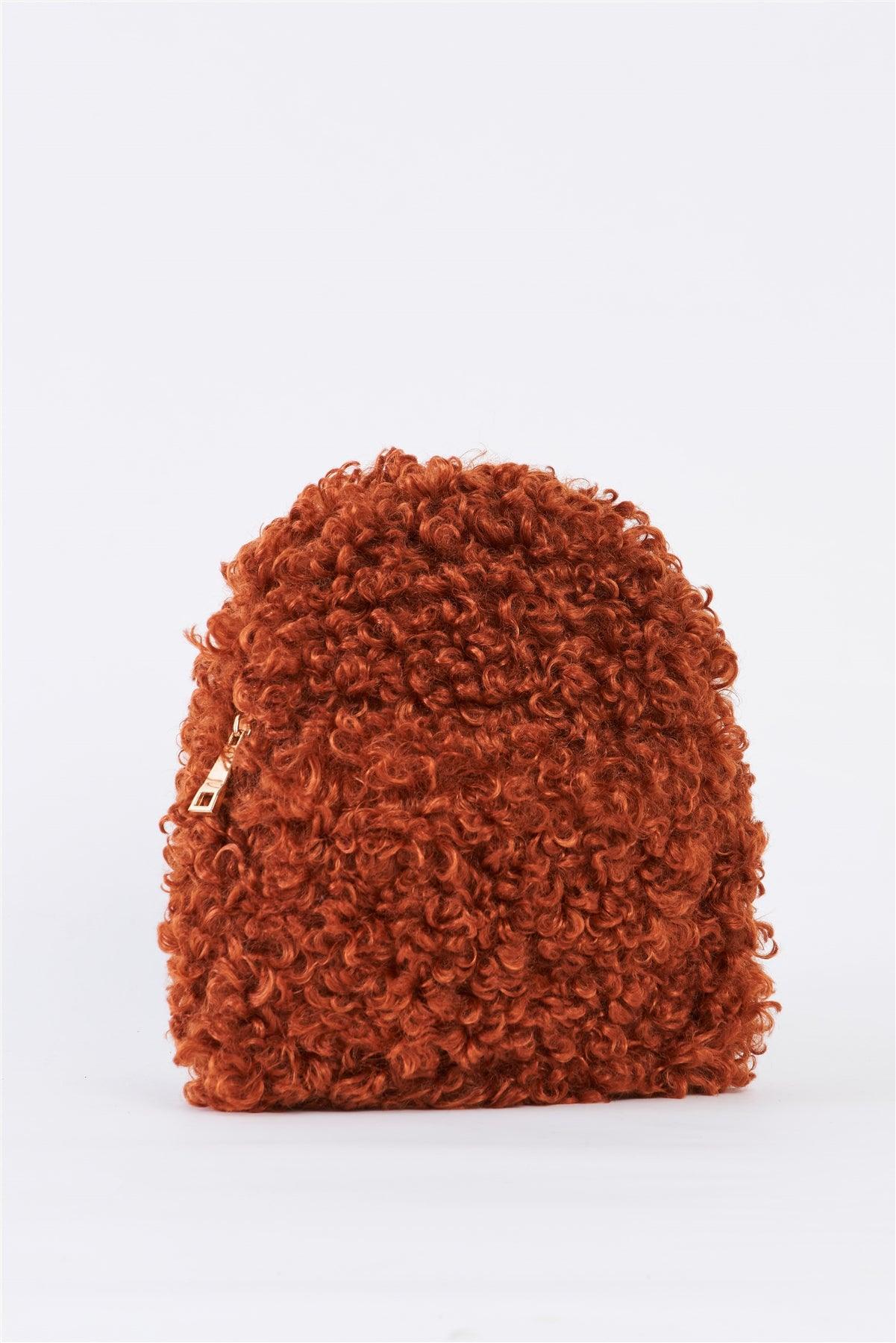 Brown Fuzzy Faux Fur Teddy Bear Mini Backpack /1 Bag