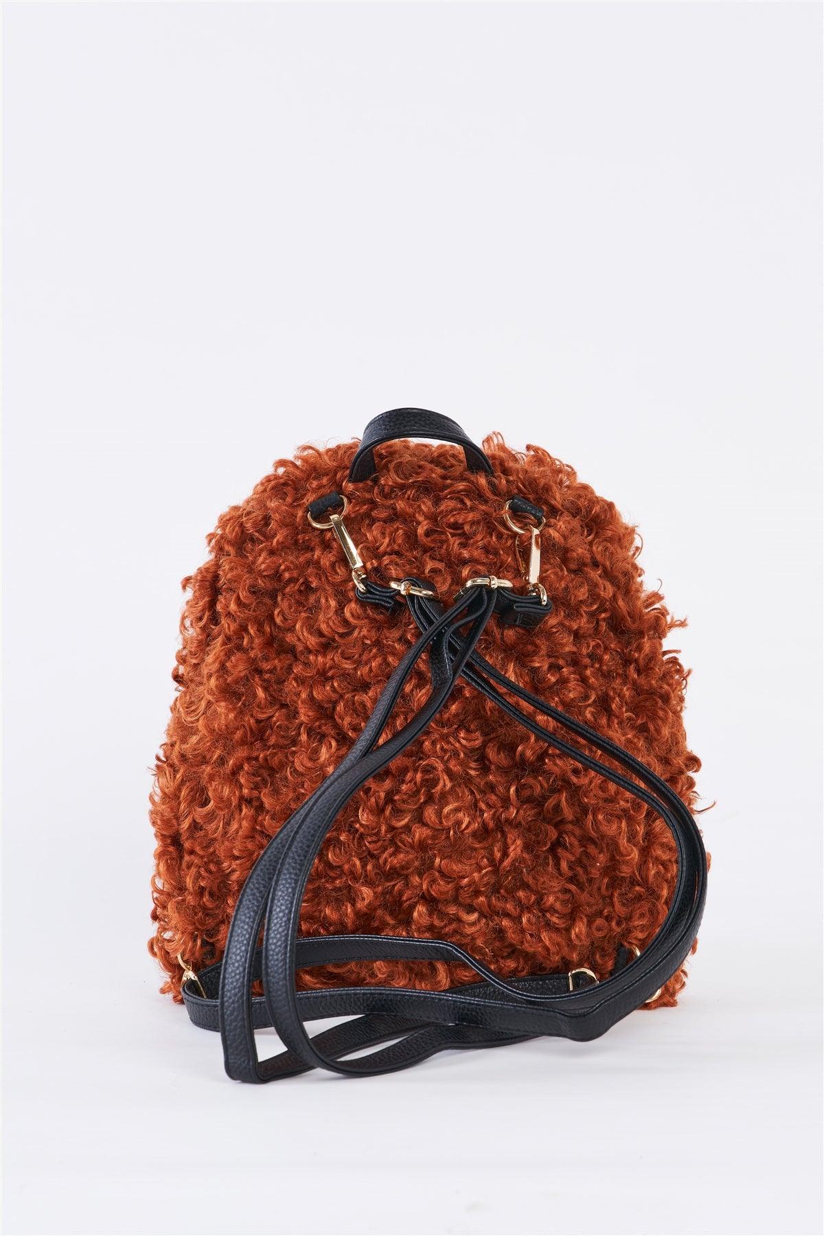 Brown Fuzzy Faux Fur Teddy Bear Mini Backpack /1 Bag