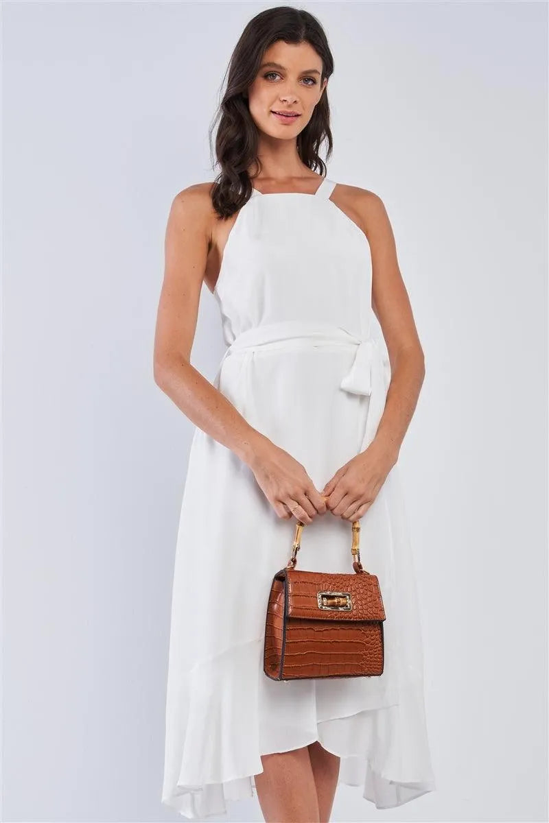 Dreamy Bahamas Camel Faux Alligator Skin Handbag With Bamboo Handle Accent /3 Bags - Tasha Apparel Wholesale