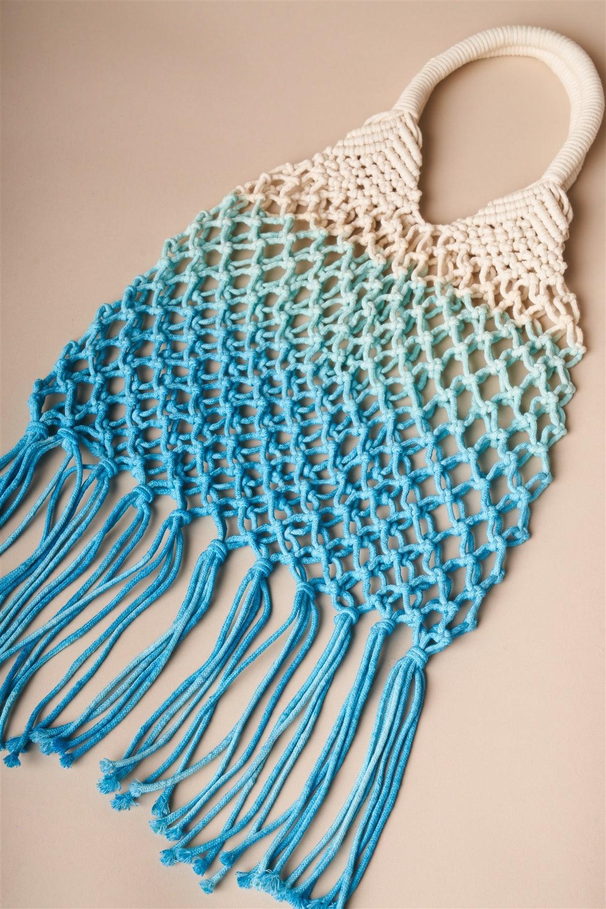 Turquoise Blue Cotton Net Fringe Fashion Bag /1 Bag