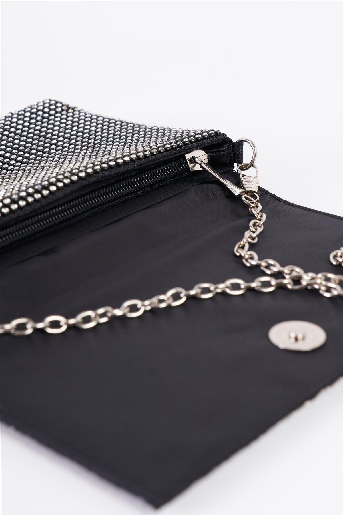 Black Rectangle Rhinestone Chain Crossbody Strap Clutch Bag /1 Bag