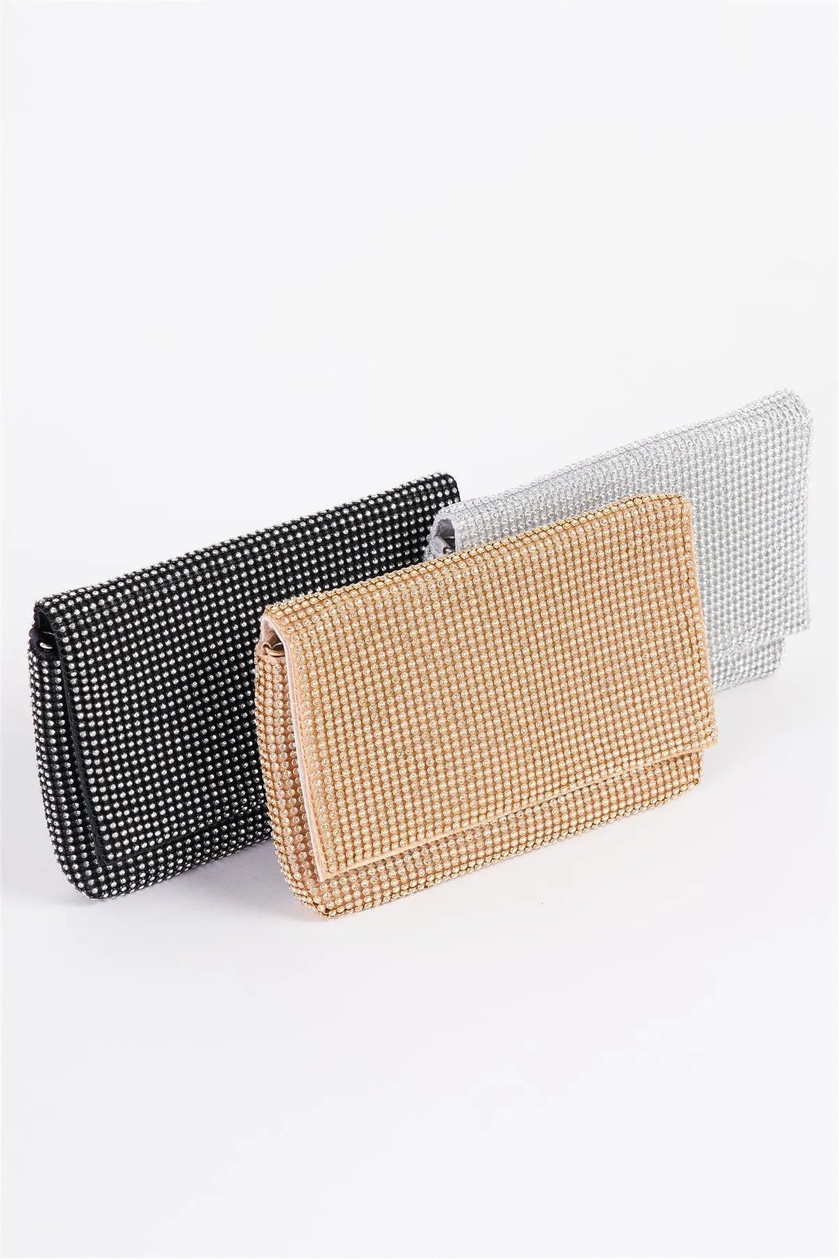 Black Rectangle Rhinestone Chain Crossbody Strap Clutch Bag /1 Bag - Tasha Apparel Wholesale