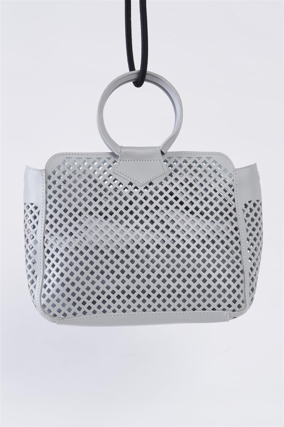 Grey Cloth Double Layered Faux Leather Mesh Hidden Magnetic Snap Button Closure Crossbody Handbag / 1 Bag
