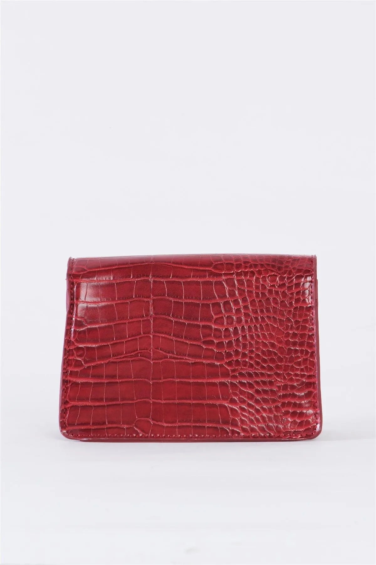 Burgundy Red Croc Hardware Belt Strap Detail Shoulder Bag /3 Bags - Tasha Apparel Wholesale