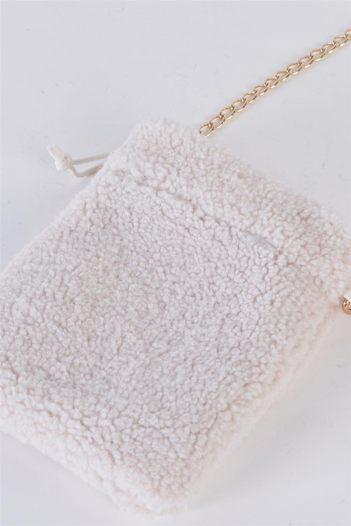Ivory Faux Fur Plush Crossbody Pouch Bag /1 Bag