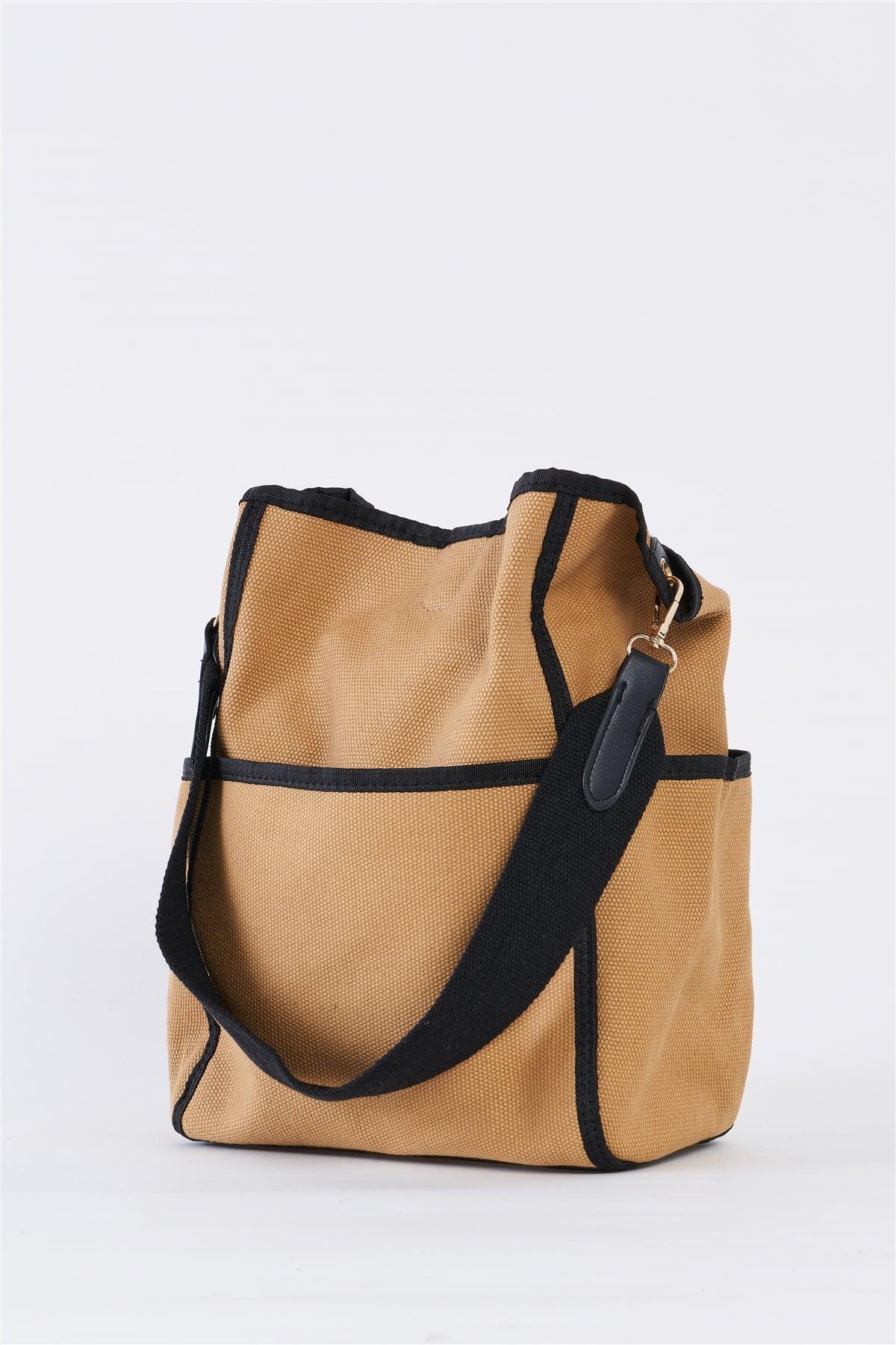 Khaki Canvas Hardware Belt Detail Shoulder Strap Tote Bag /1 Bag