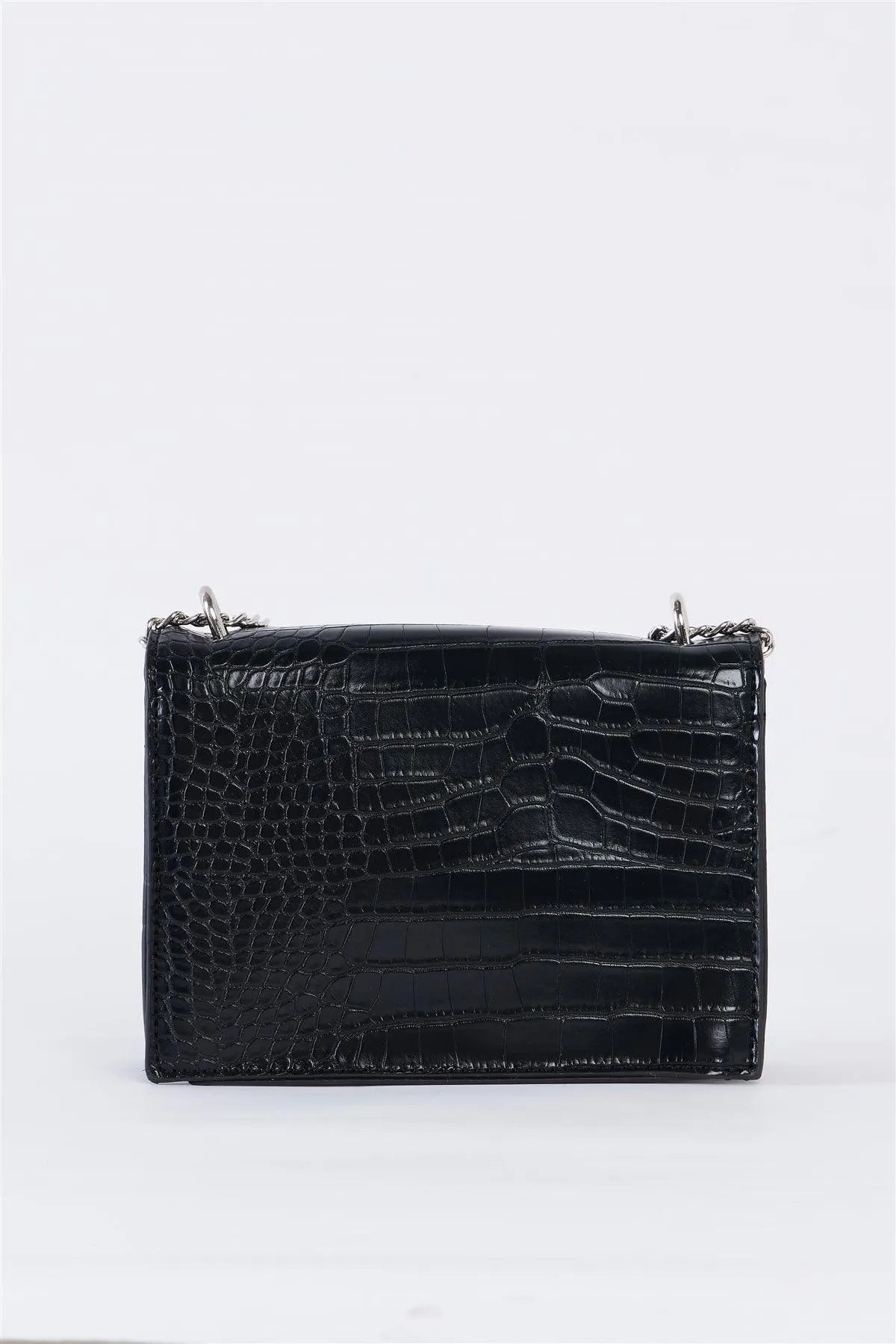 Black Croc Vegan Leather Glamorous Crossbody Chain Bag /3 Bags - Tasha Apparel Wholesale