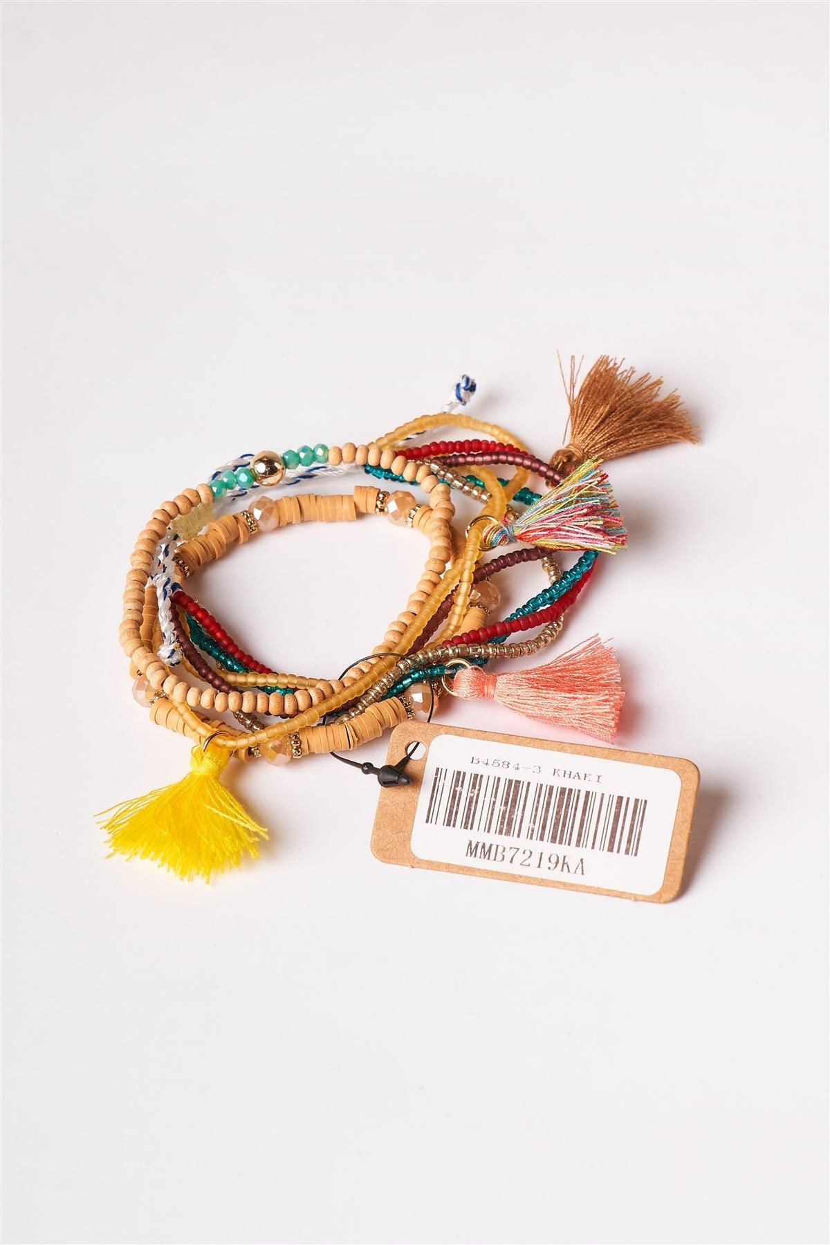 Khaki Multi-Colored Beaded Braceletes /1 Piece