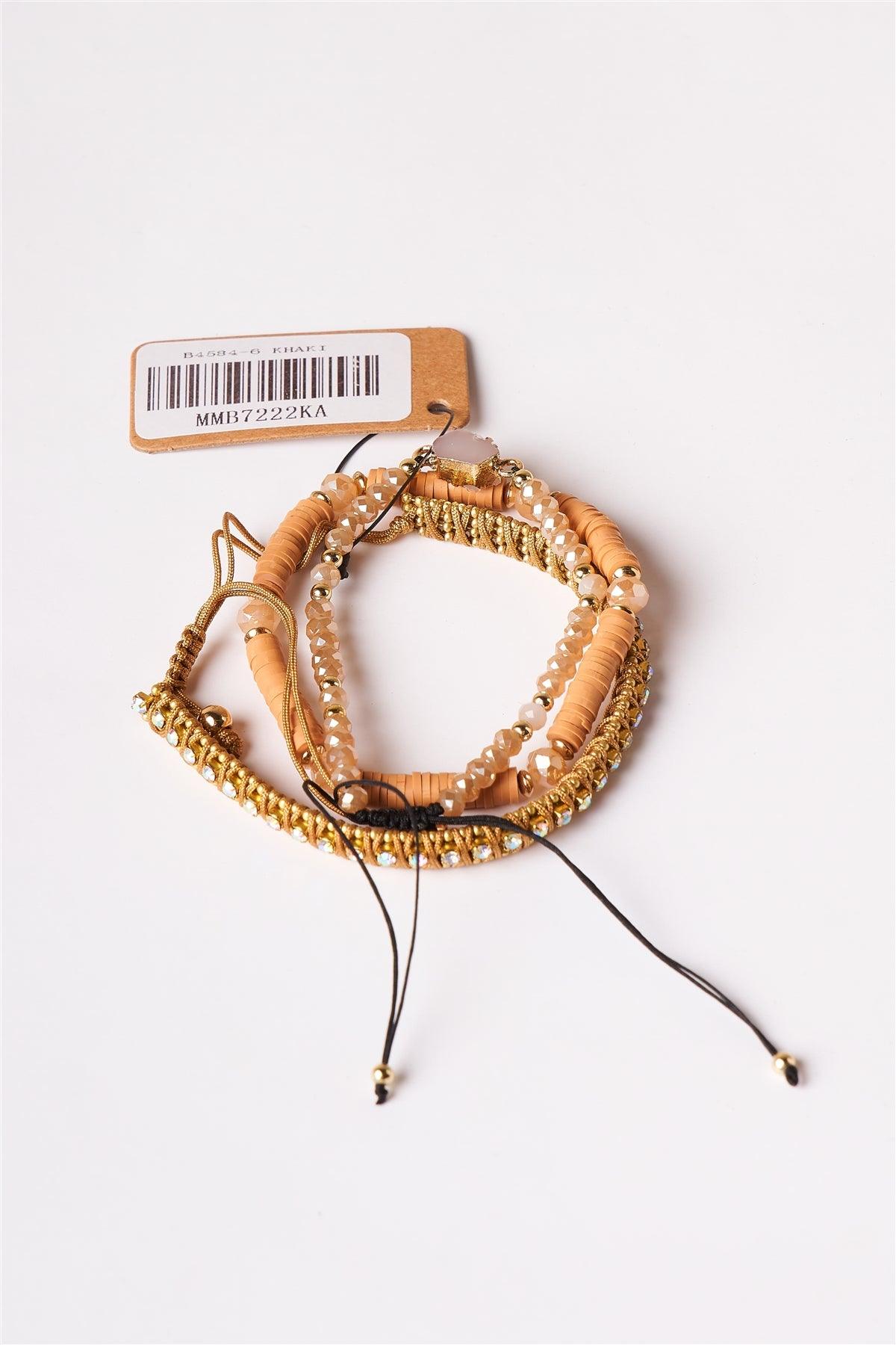 Khaki Jewel Toned Beaded Bracelets /1 Piece
