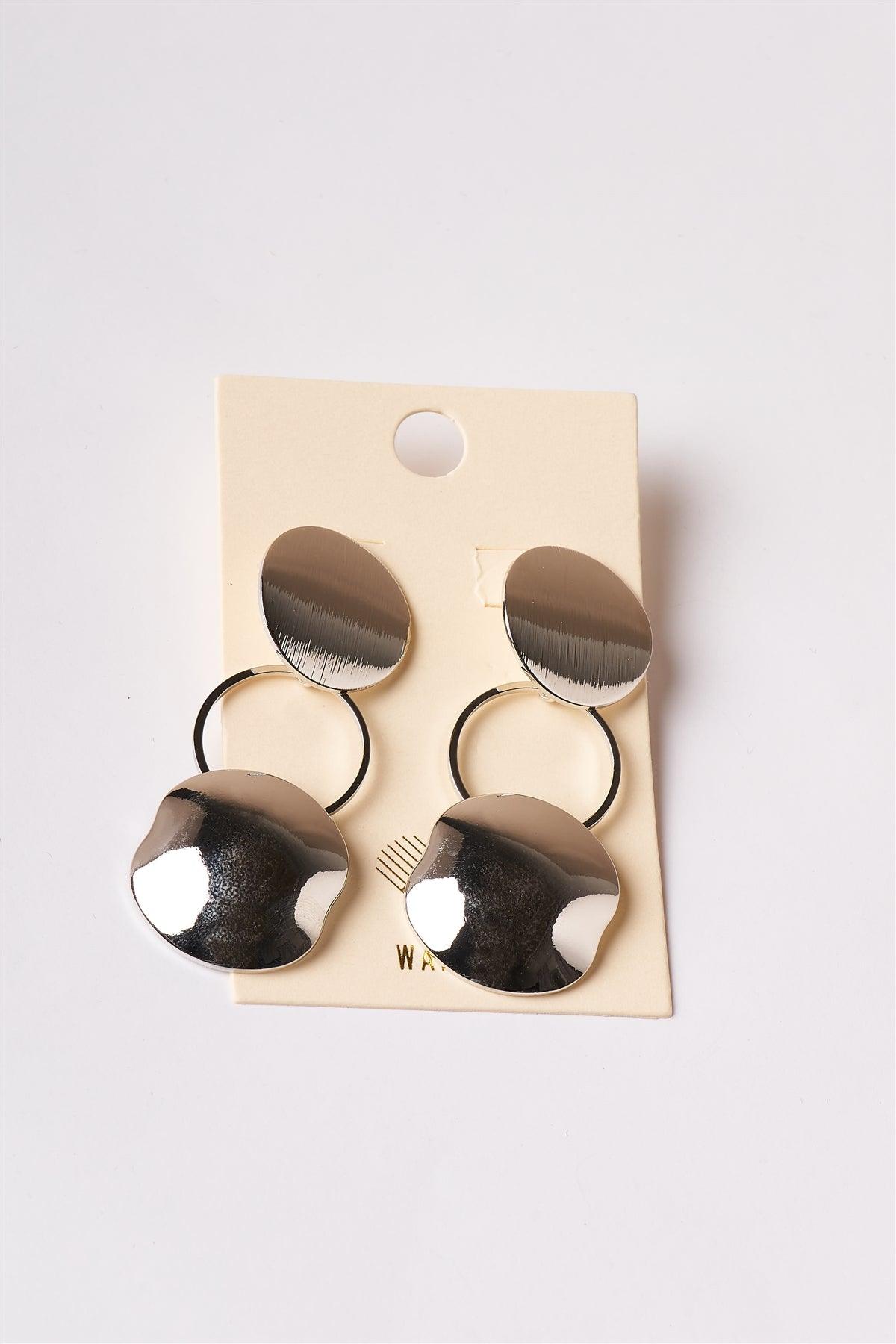 Silver Circle Disc Dangle Drop Earrings /1 Pair