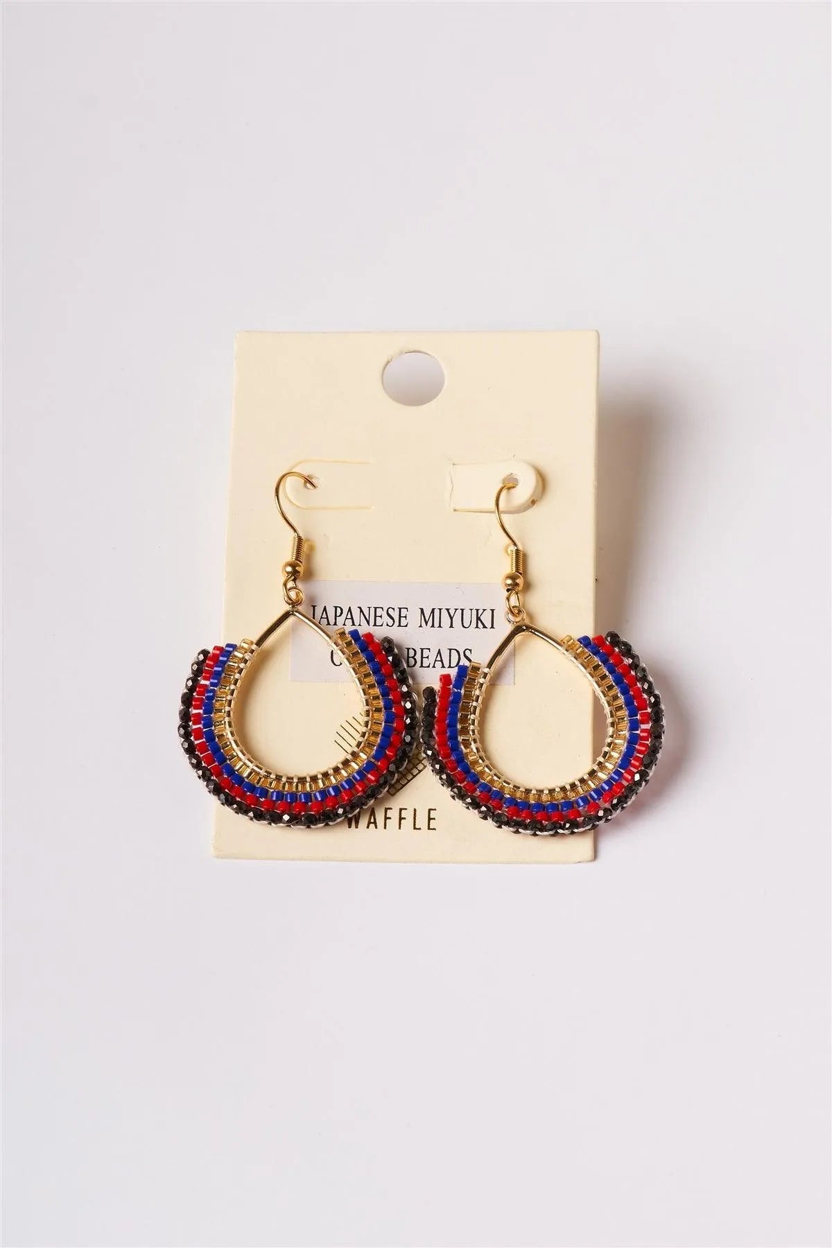 Dainty Gold Multi Colored Glass Beaded Dangle Earrings /6 Pairs - Tasha Apparel Wholesale