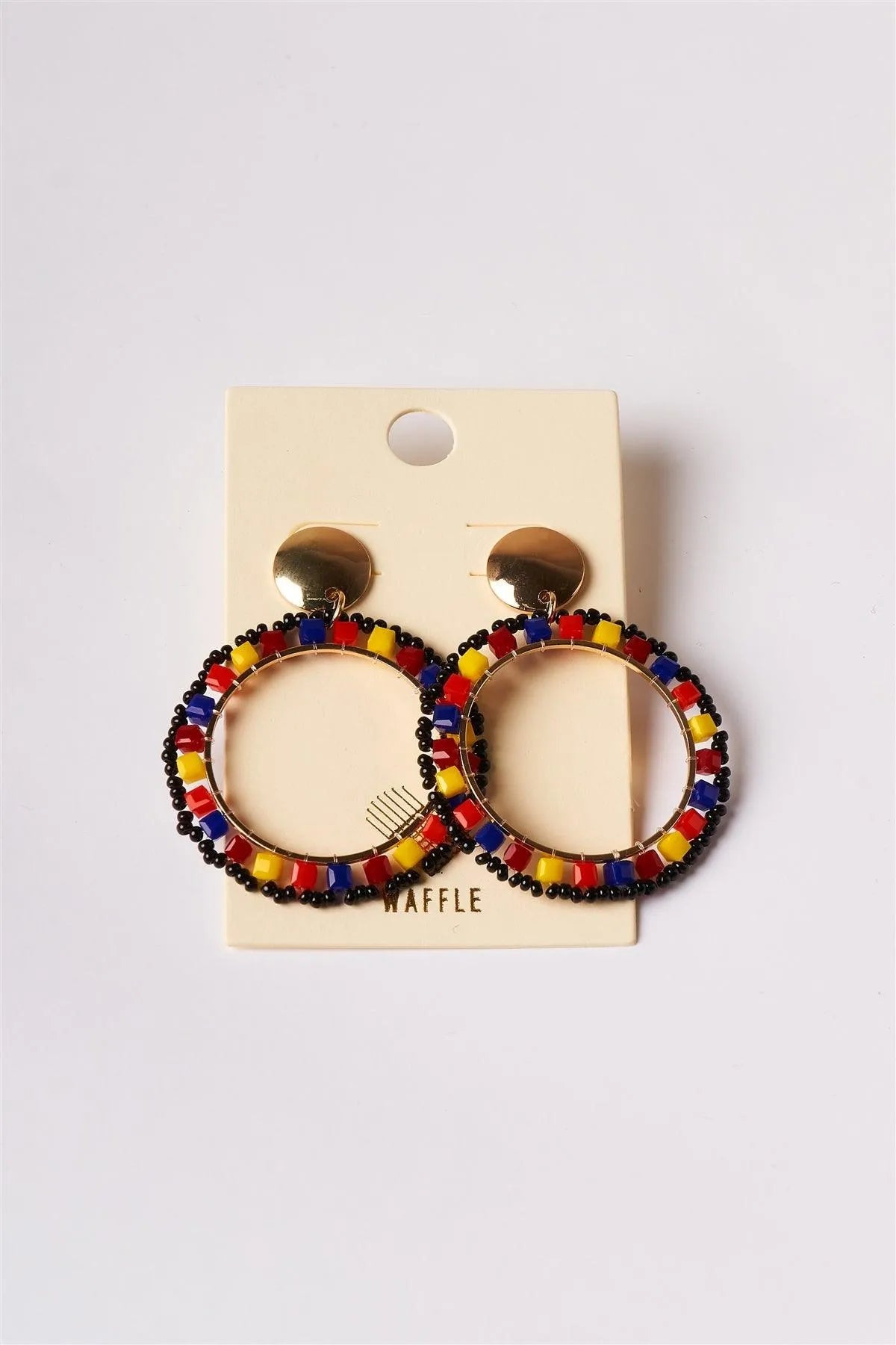 Multicolored Gold Circular Beaded Hoop Stud Earrings - Tasha Apparel Wholesale