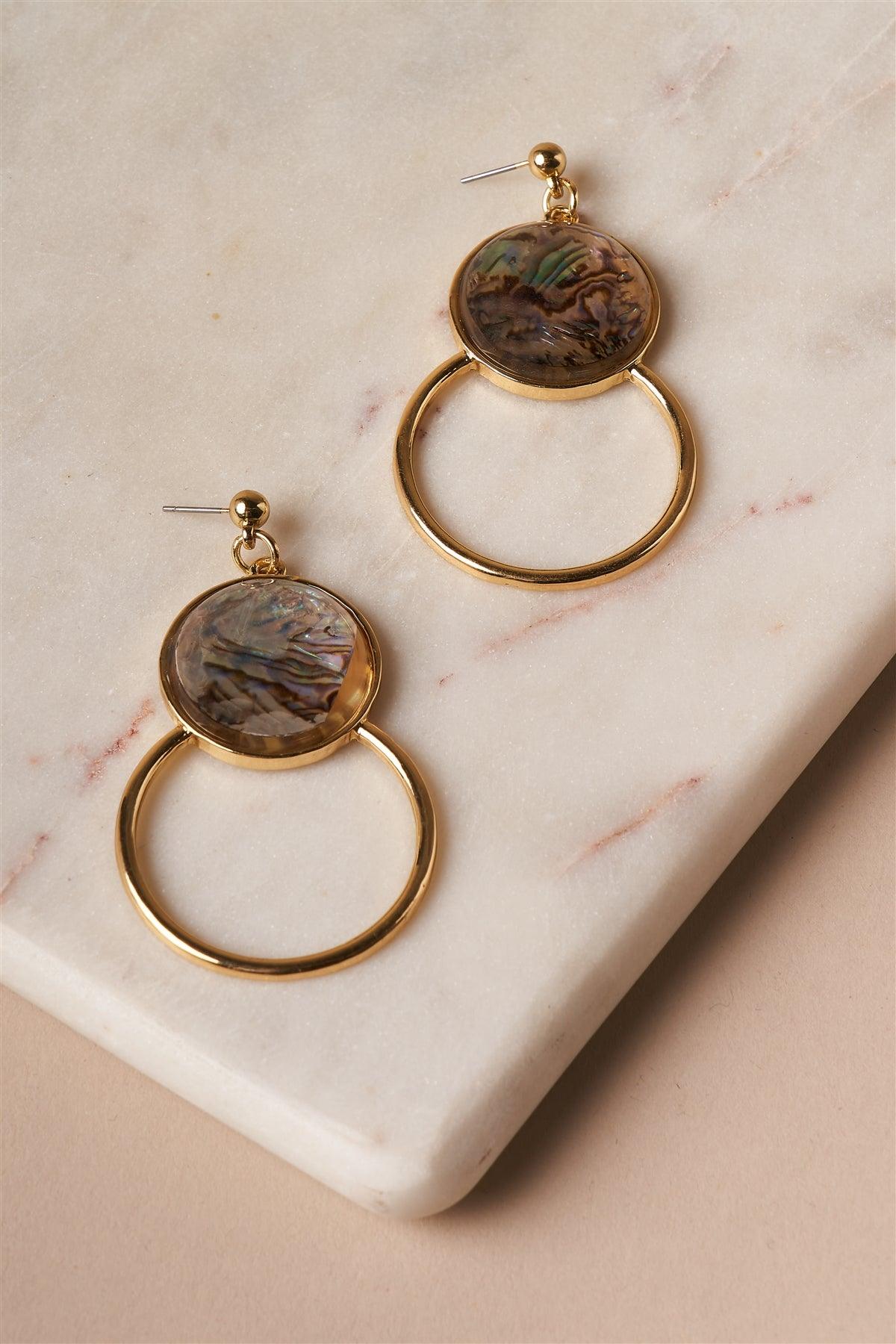 Iridescently Marbled Opal And Gold Dangle Earrings /1 Pair