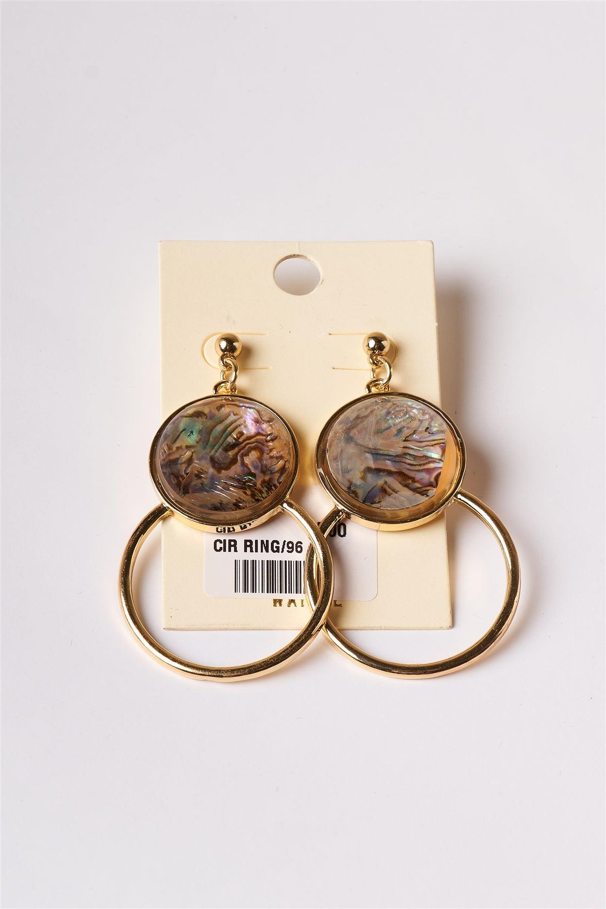 Iridescently Marbled Opal And Gold Dangle Earrings /1 Pair