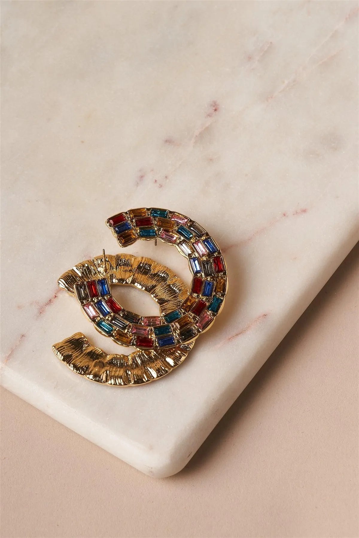 Multi Colored Bold C-Shaped Stud Hoop Statement Earrings /6 Pairs - Tasha Apparel Wholesale