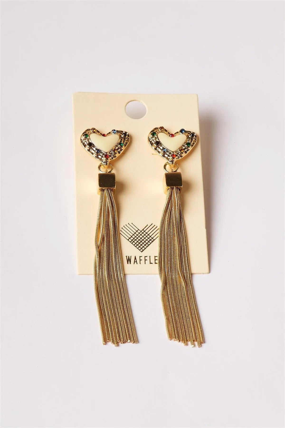 Ivory Gold Heart Chain Fringe Drop Earrings /6 Pairs - Tasha Apparel Wholesale