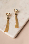 Ivory Gold Heart Chain Fringe Drop Earrings /1 Pair