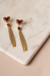 Red Gold Heart Chain Fringe Drop Earrings /1 Pair