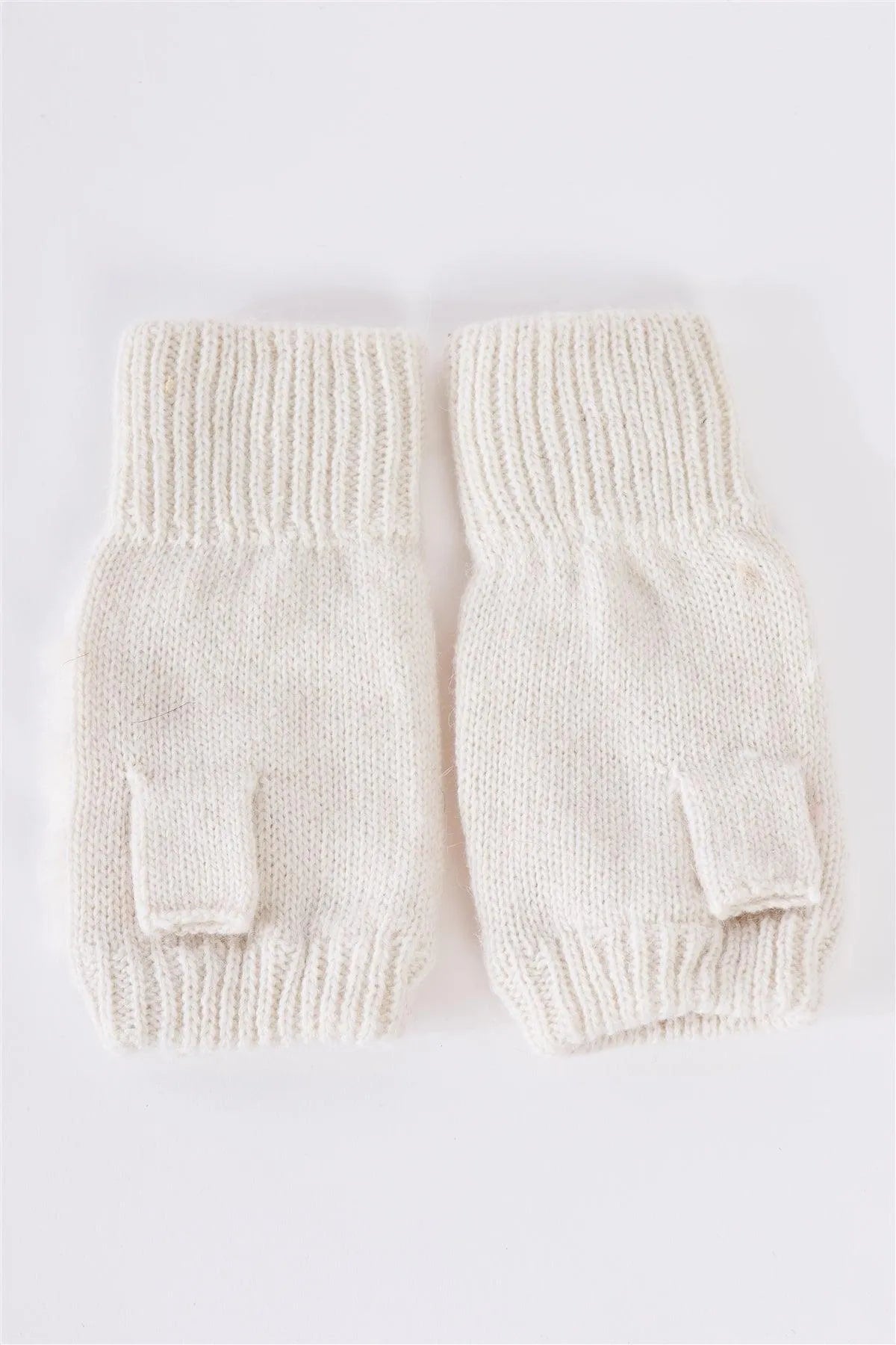 Ivory Knit Furry Fingerless Pearl Detail Winter Gloves /3 Pieces - Tasha Apparel Wholesale
