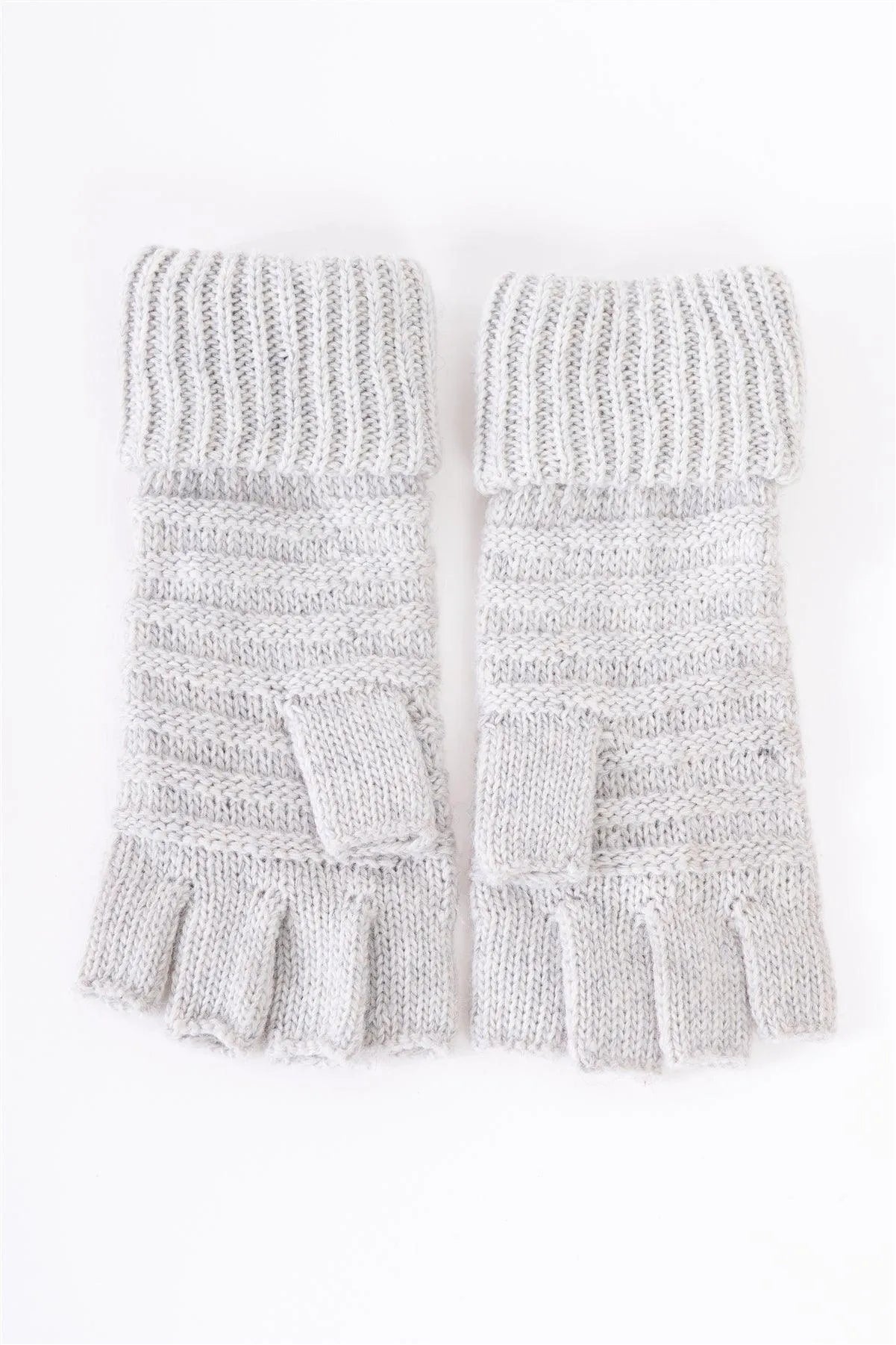 Grey Fingerless Button Detail Knit Winter Gloves /3 Pieces - Tasha Apparel Wholesale