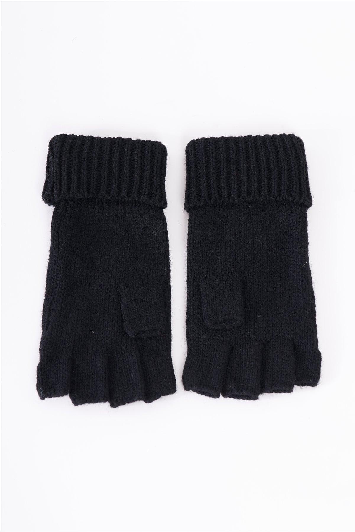 Black Fingerless Snowflakes Pearl Rhinestone Winter Gloves /3 Pieces