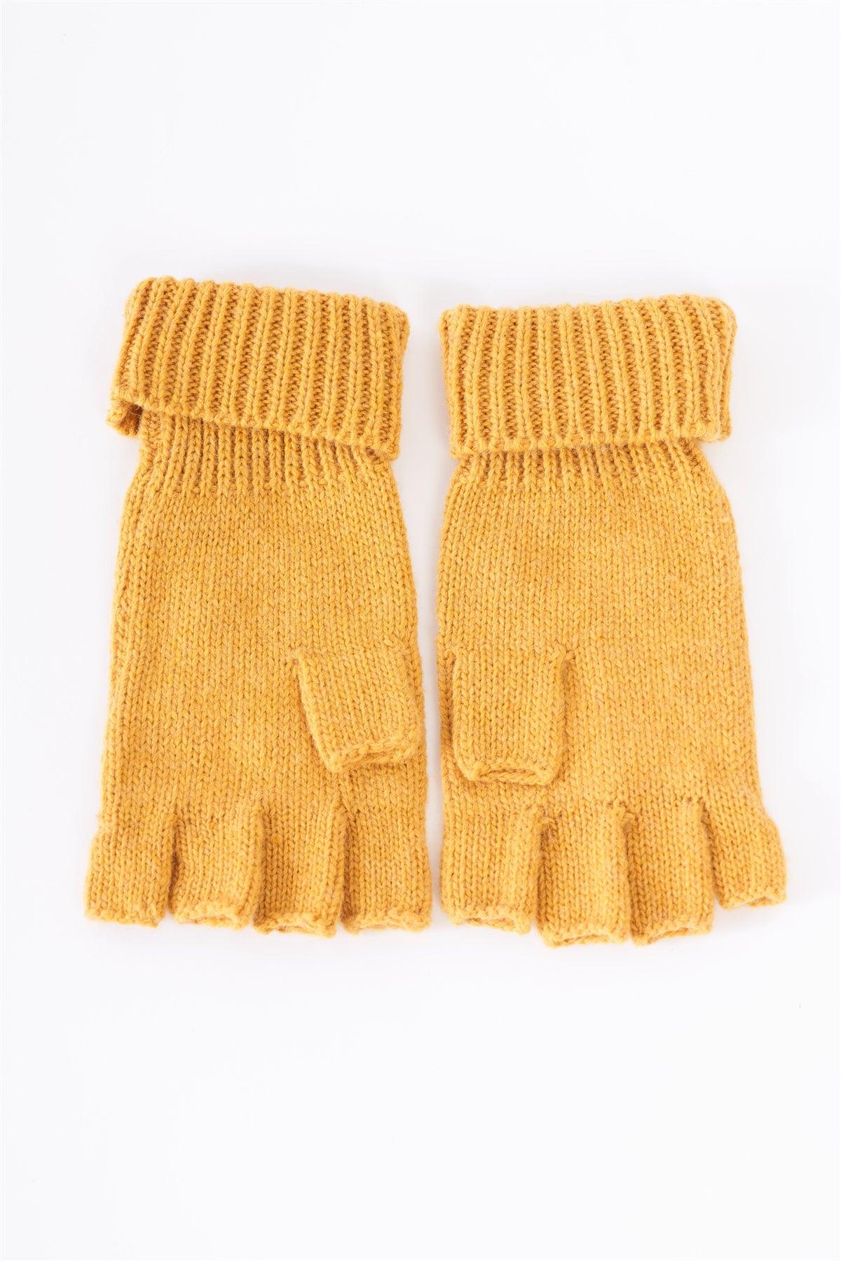 Mustard Fingerless Snowflakes Pearl Rhinestone Winter Gloves /3 Pieces